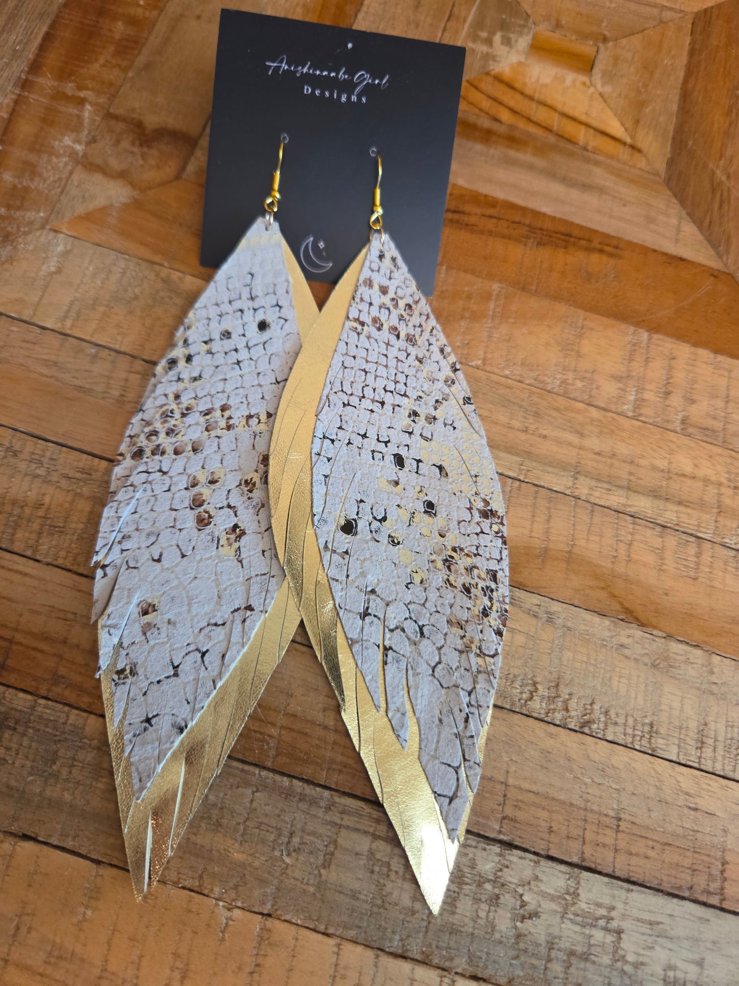 Metallic Leather Feather Earrings