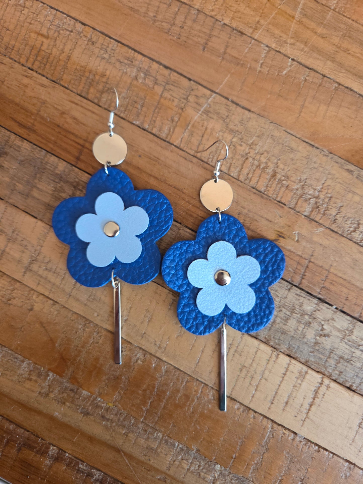 Leather Flower Drop Earrings