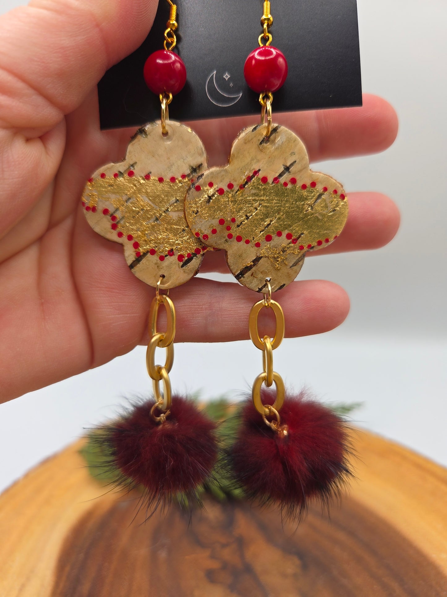 Birchbark Florals with Mink Poms