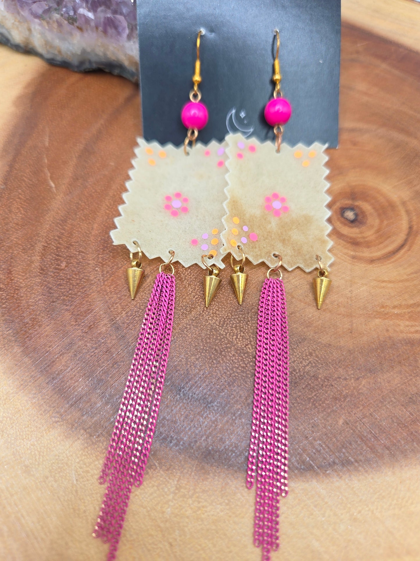 Neon parfleche chandelier Earrings