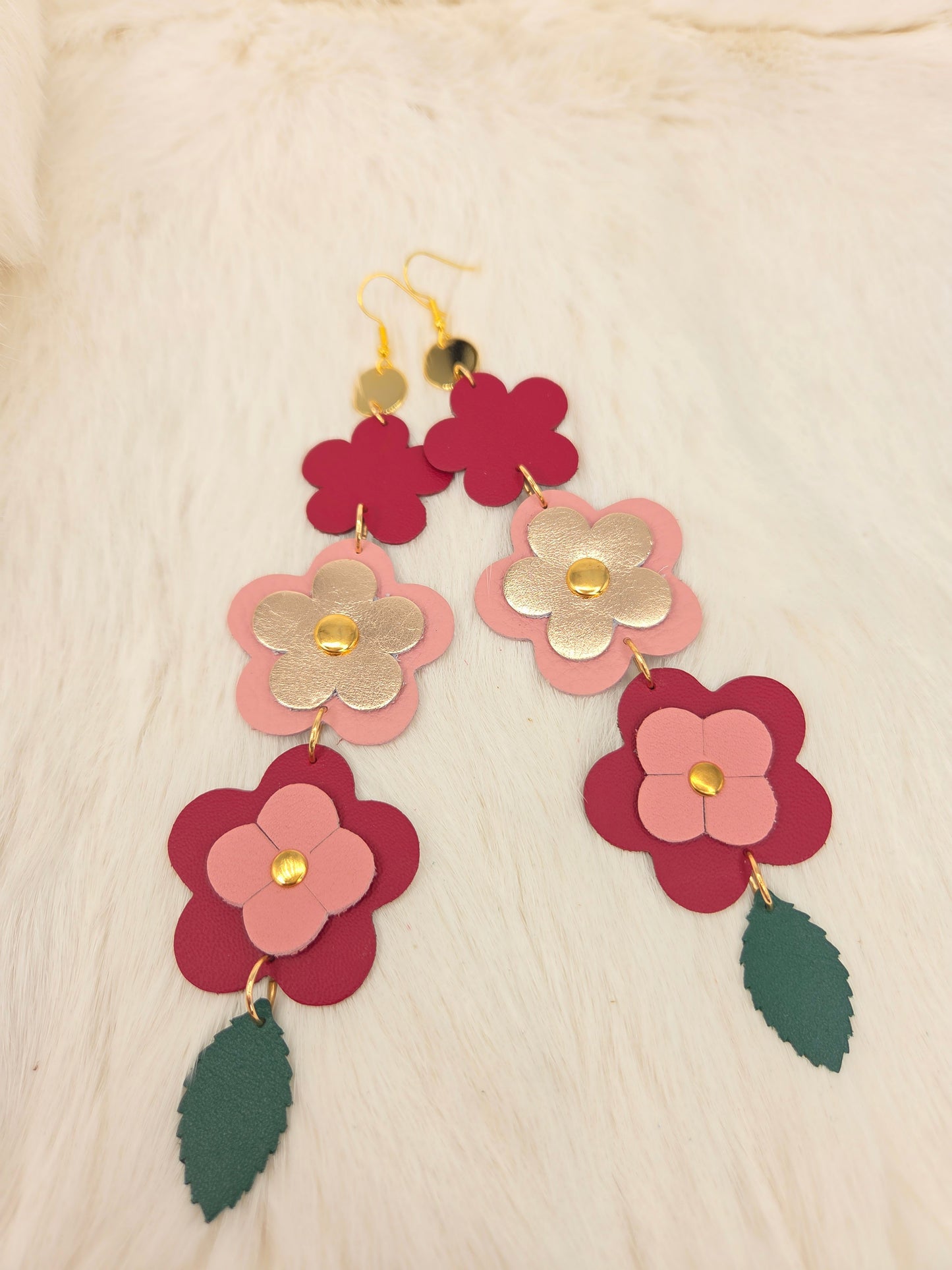 Leather Flower Shoulder Duster Earring