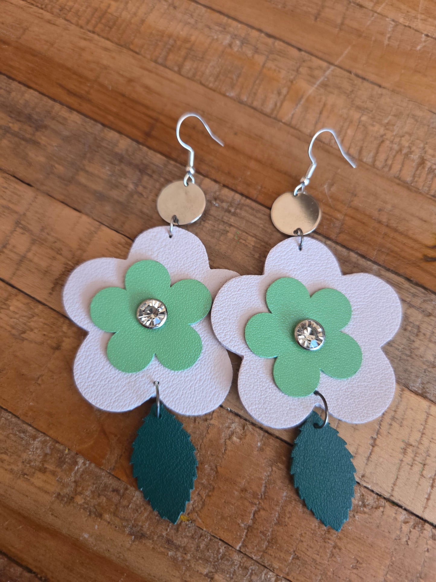 Leather Flower Drop Earrings