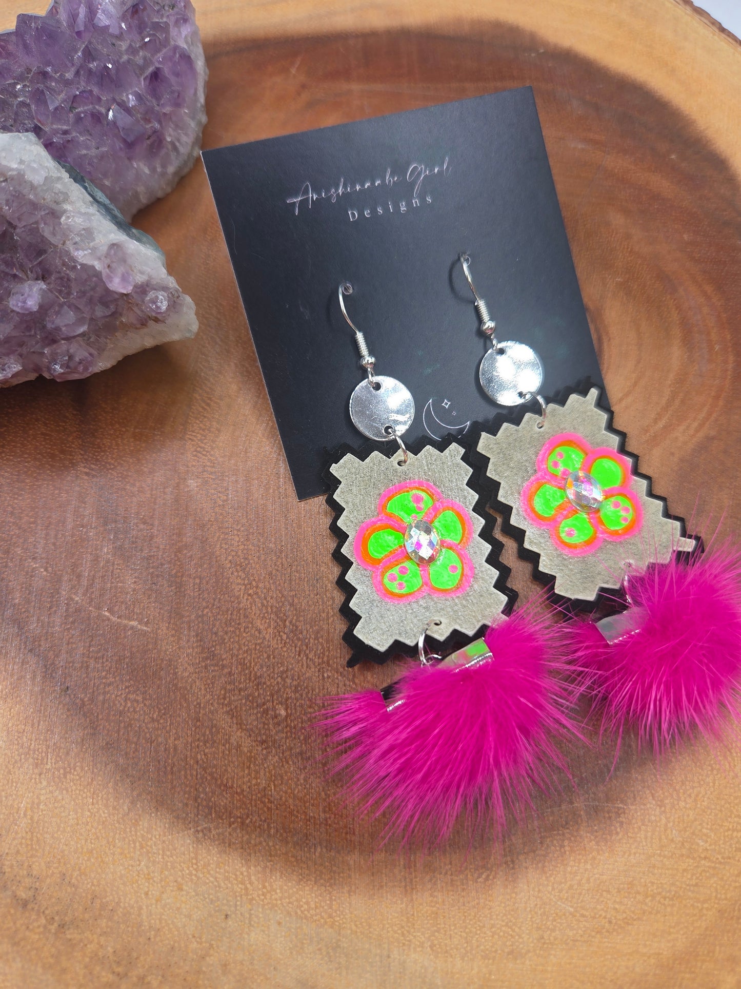Neon parfleche Floral earrings