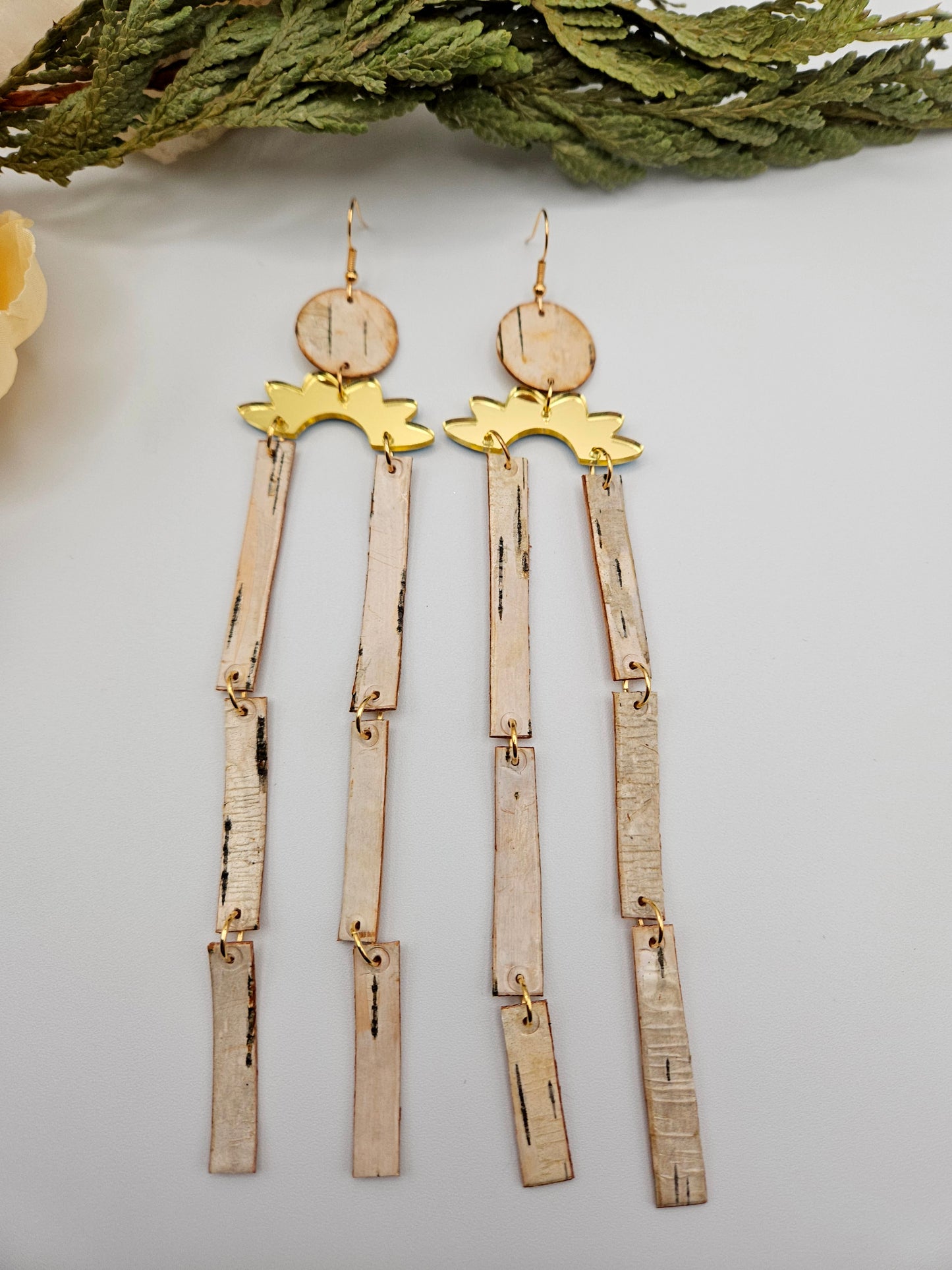 Long Fringe Birchbark Tassel Earrings