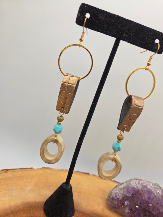 Caribou Antler and Turquoise Drop Earrings