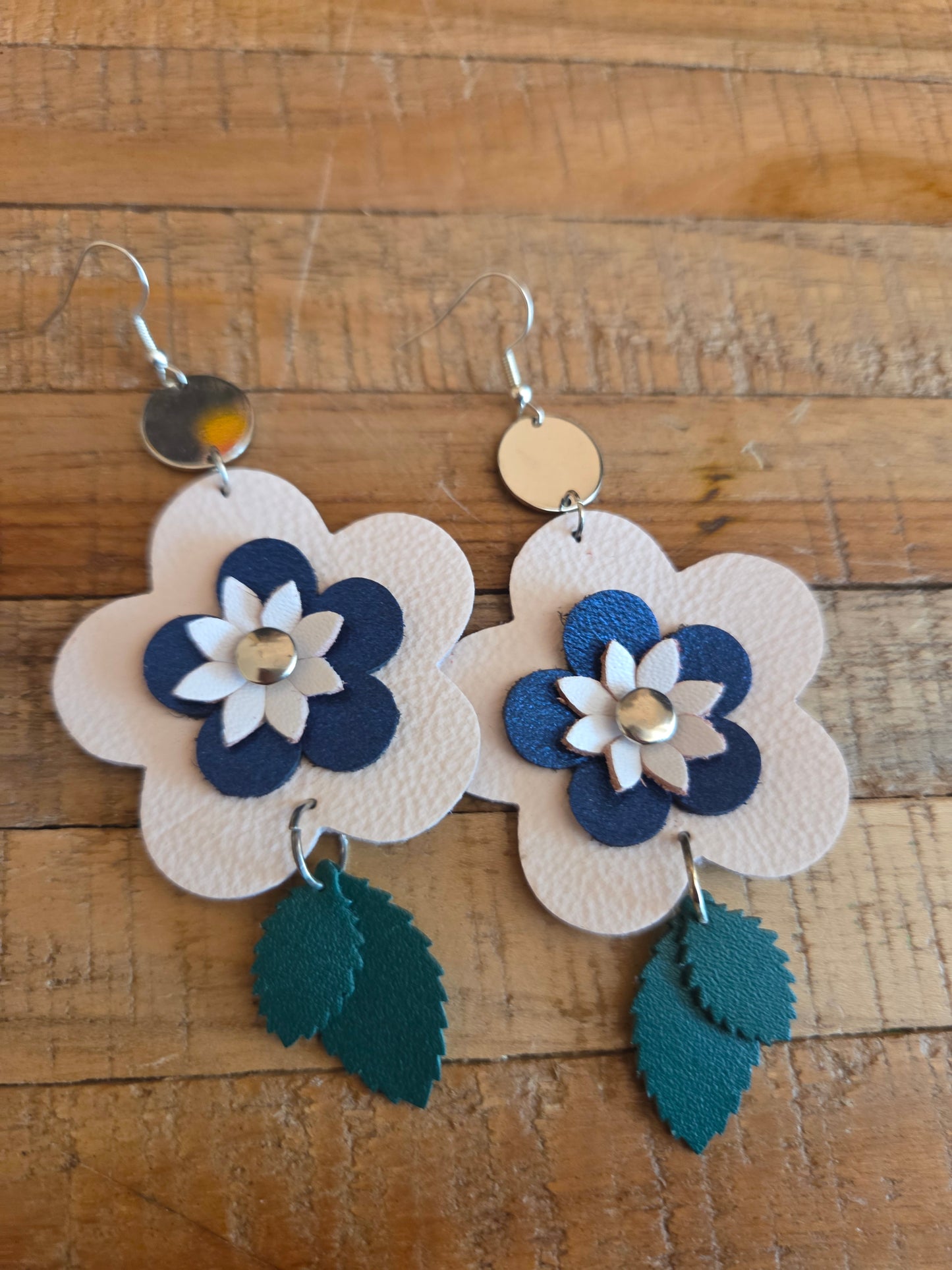 Leather Flower Drop Earrings