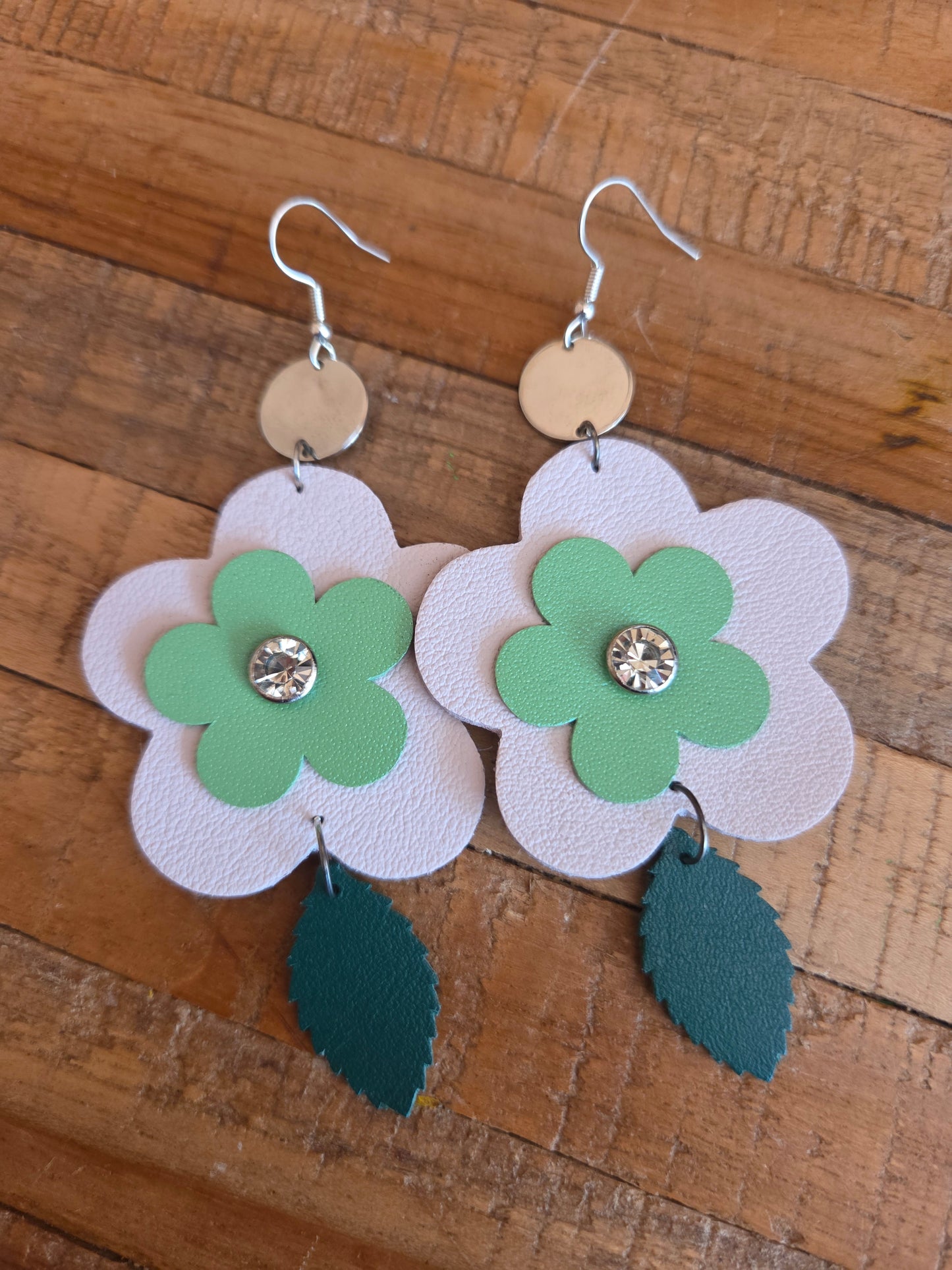Leather Flower Drop Earrings