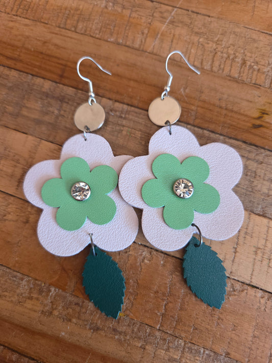 Leather Flower Drop Earrings
