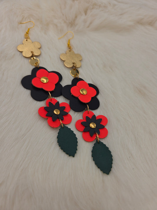 Leather Flower Shoulder Duster Earrings