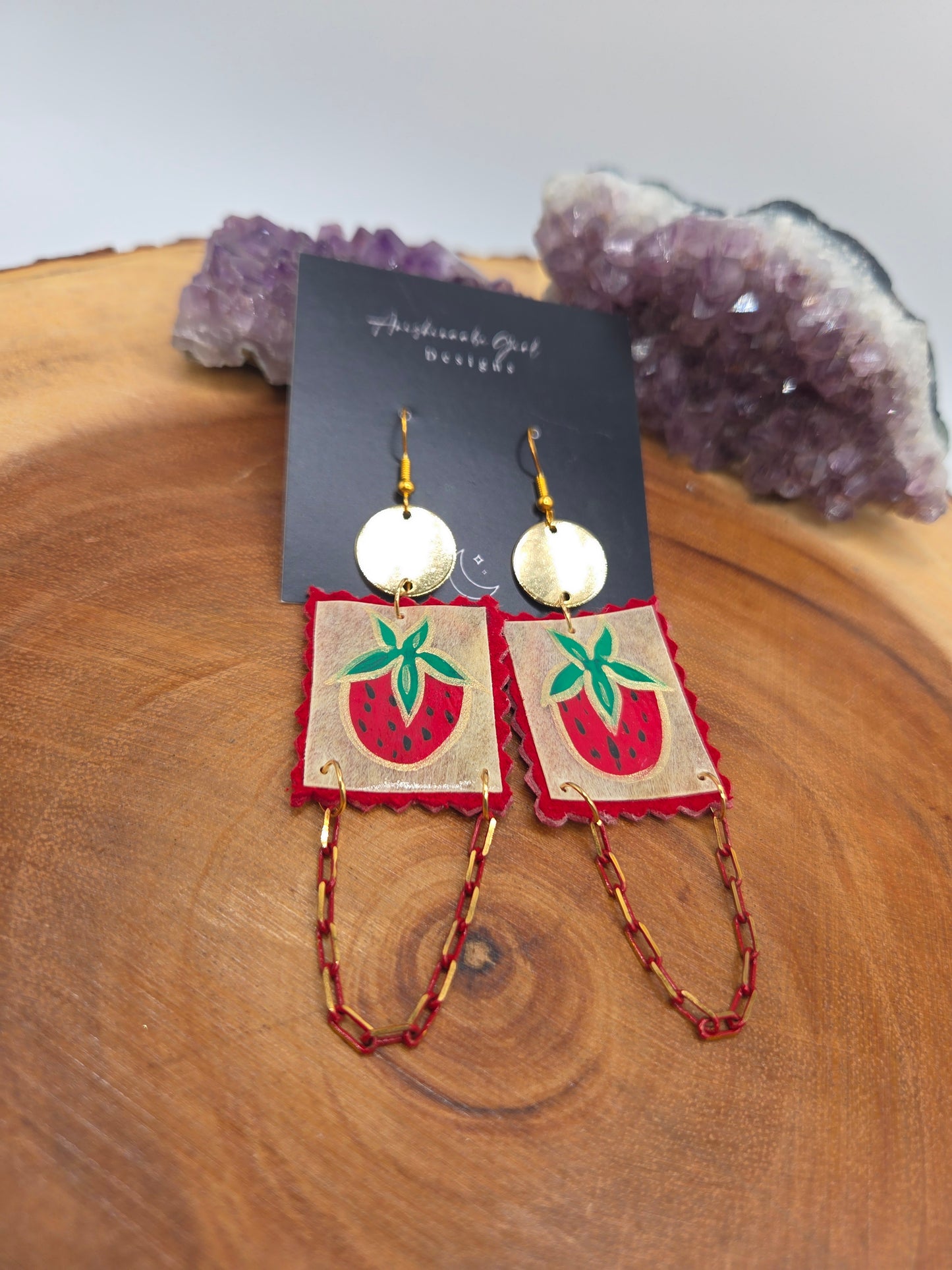 Painted Strawberry Parfleche Earrings