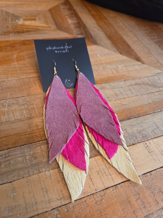 Moosehide Leather Feather Drop Earrings