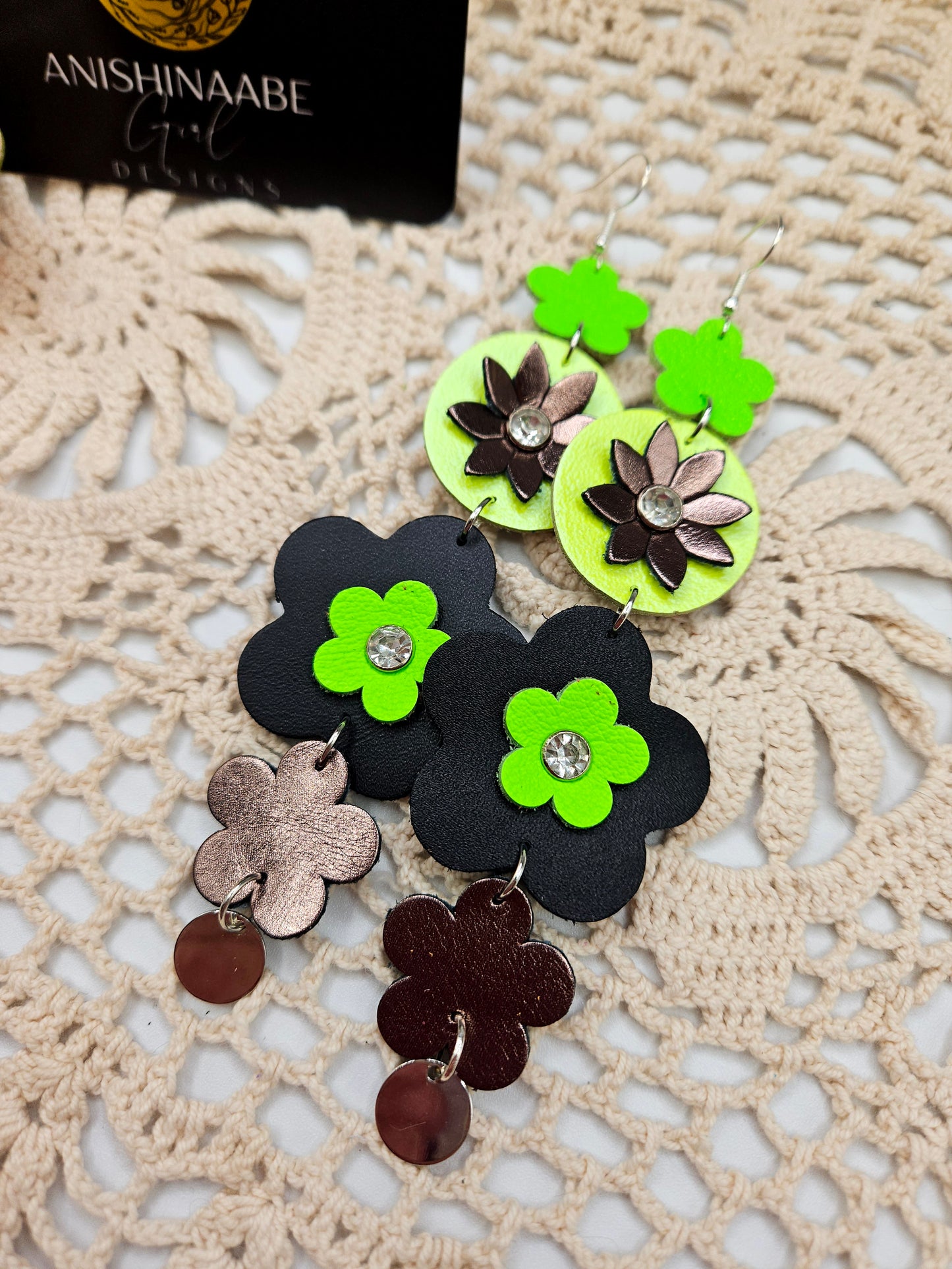 Flower Leather Shoulder Duster Earrings
