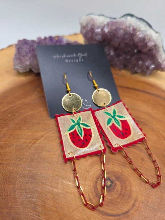 Painted Strawberry Parfleche Earrings