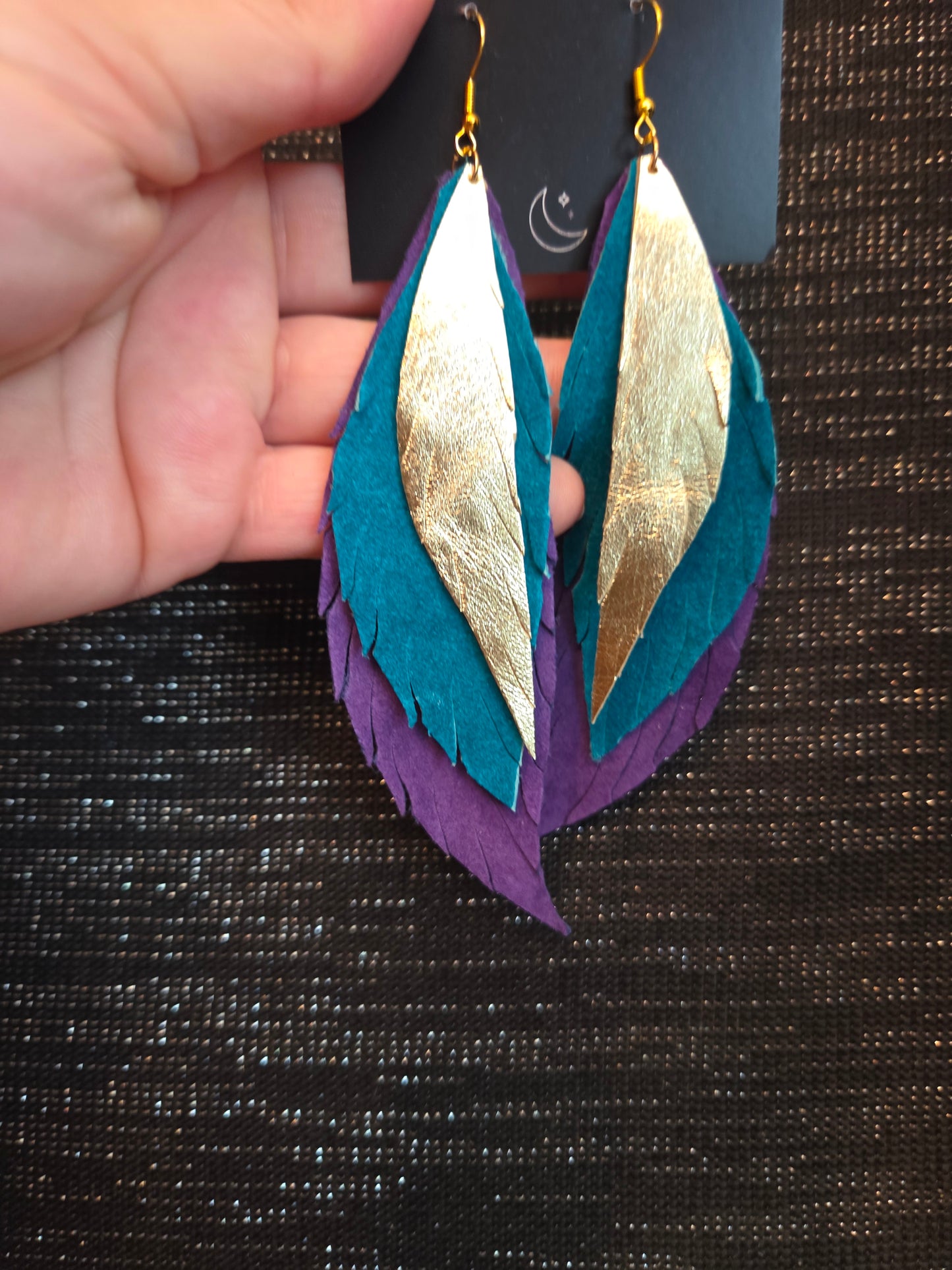 Moosehide Leather Feather Drop Earrings