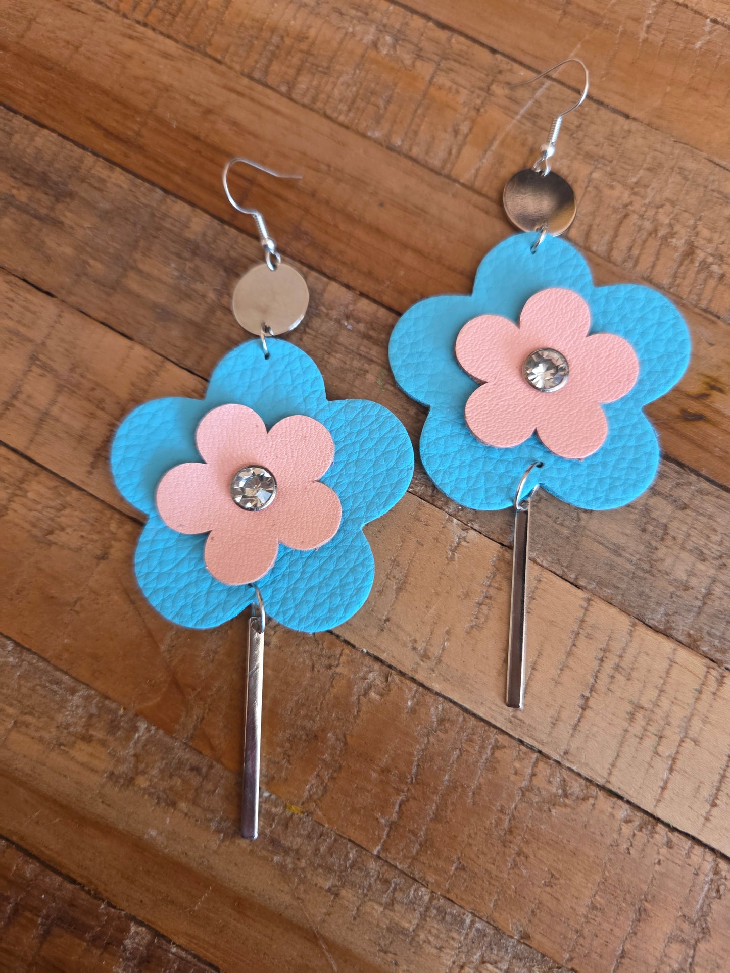Leather Flower Drop Earrings