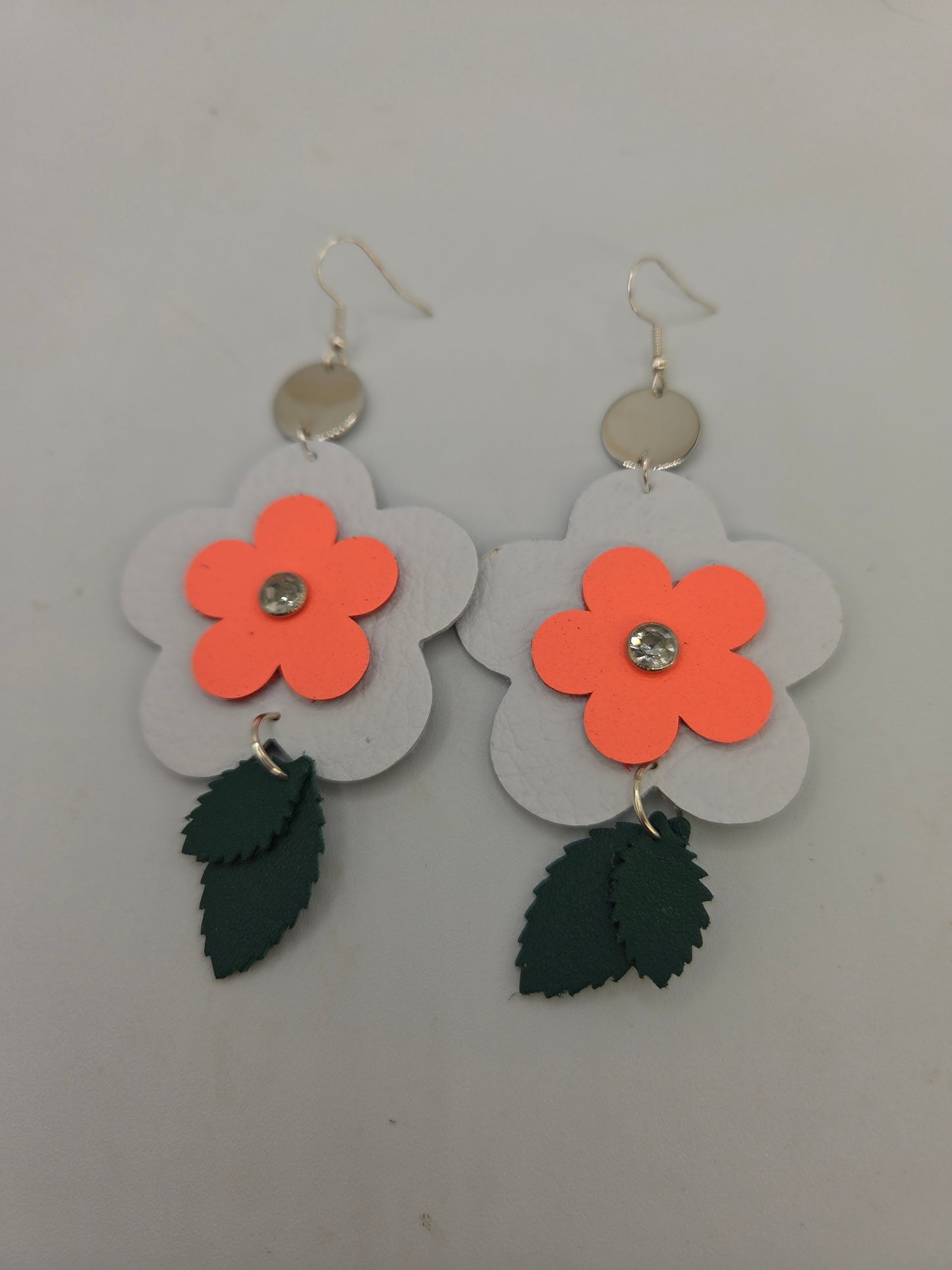 Leather Flower Drop Earrings