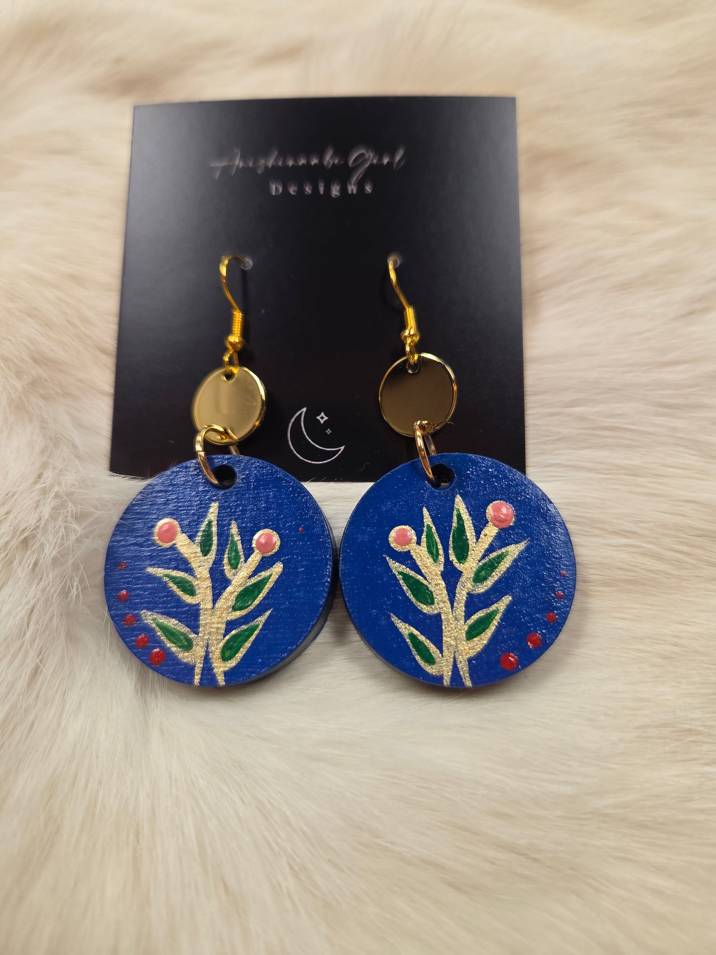 Floral Painted Circle Earrings