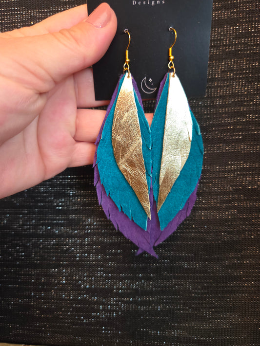 Moosehide Leather Feather Drop Earrings