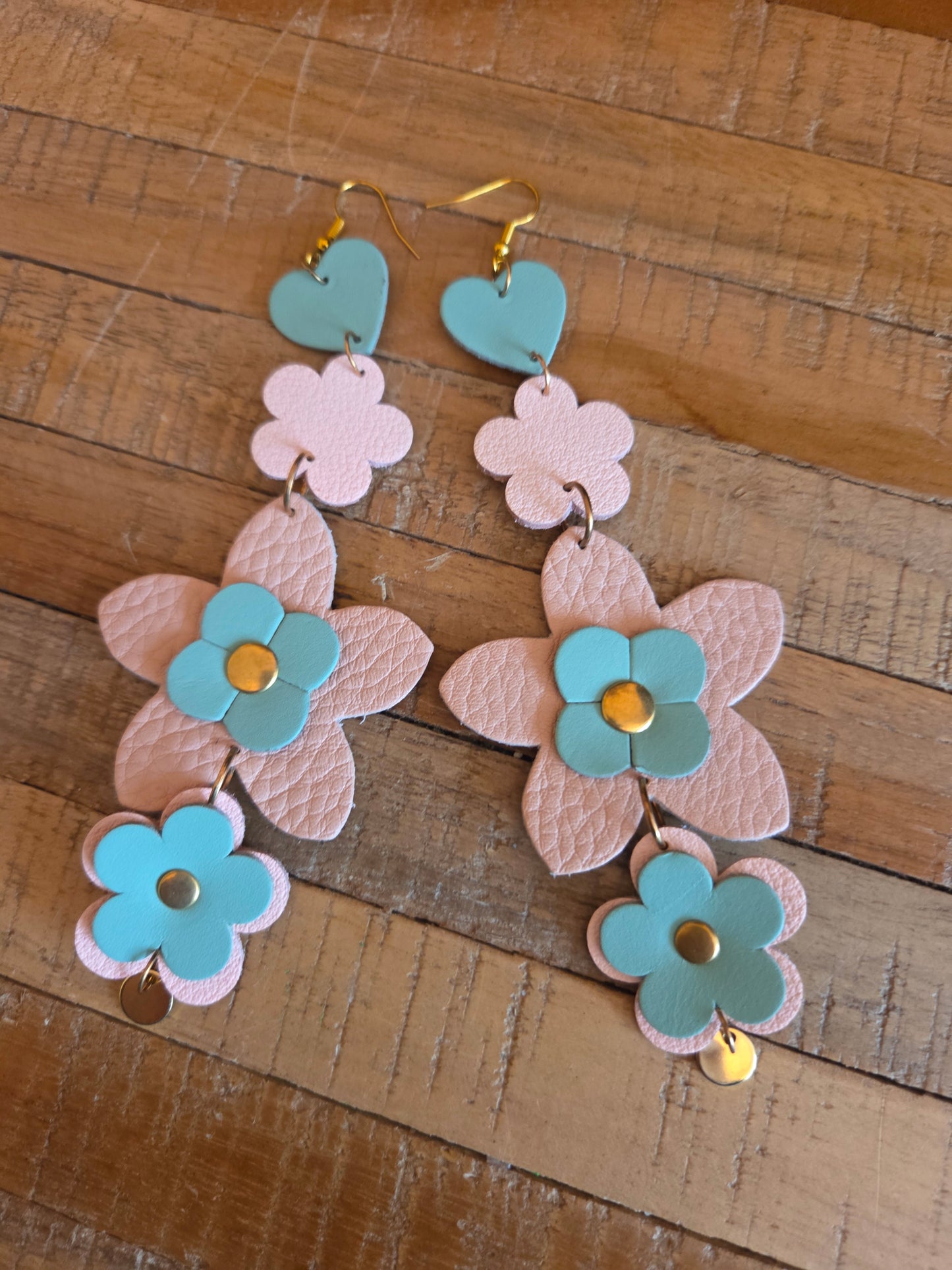 Leather Flower Shoulder Duster Earrings
