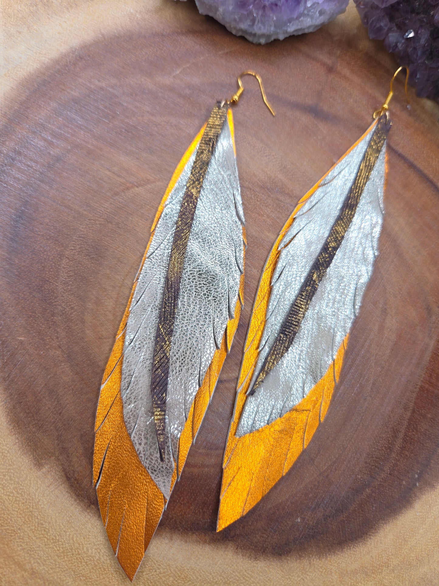 Metallics Leather Feather Earrings