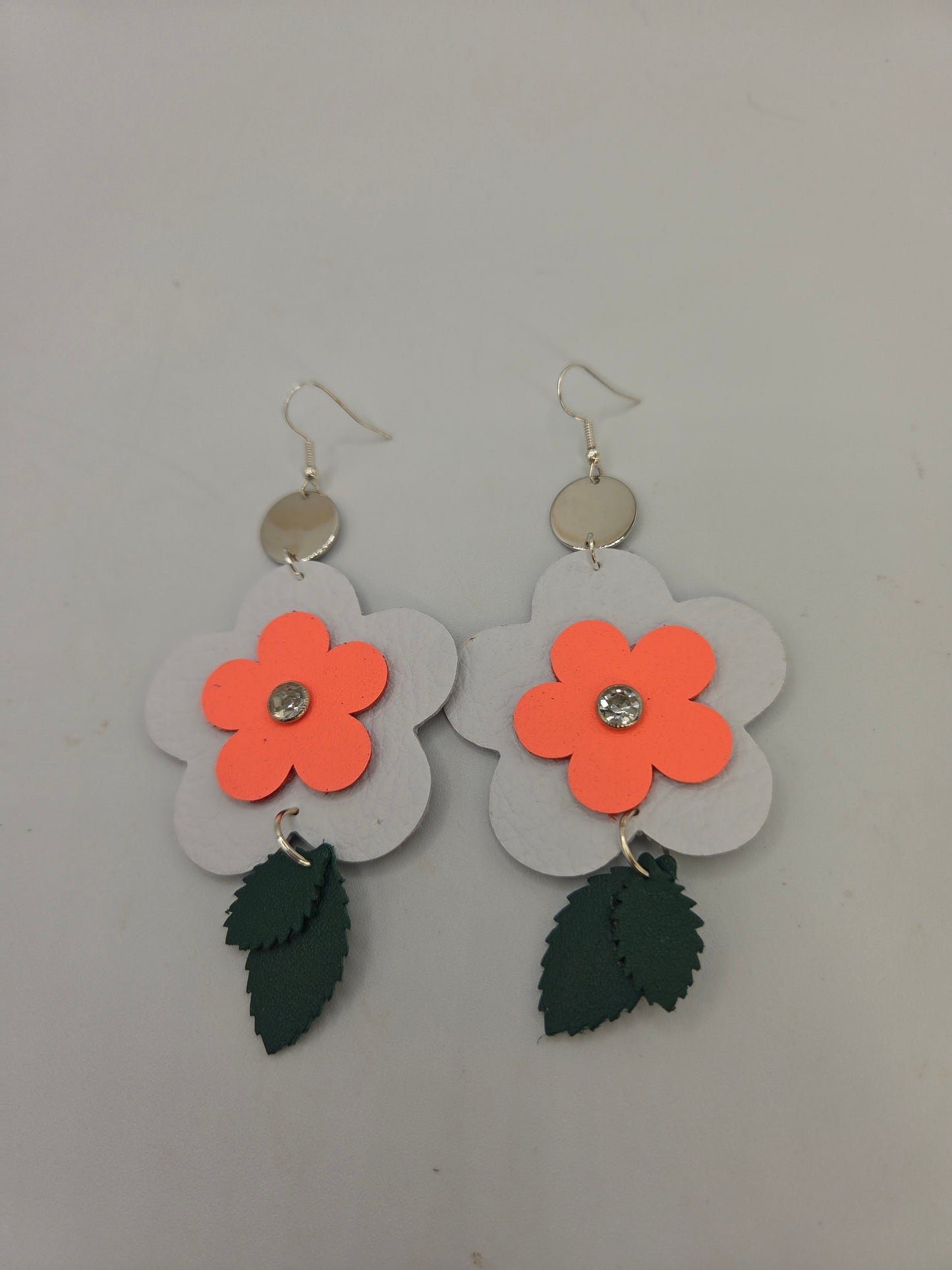 Leather Flower Drop Earrings