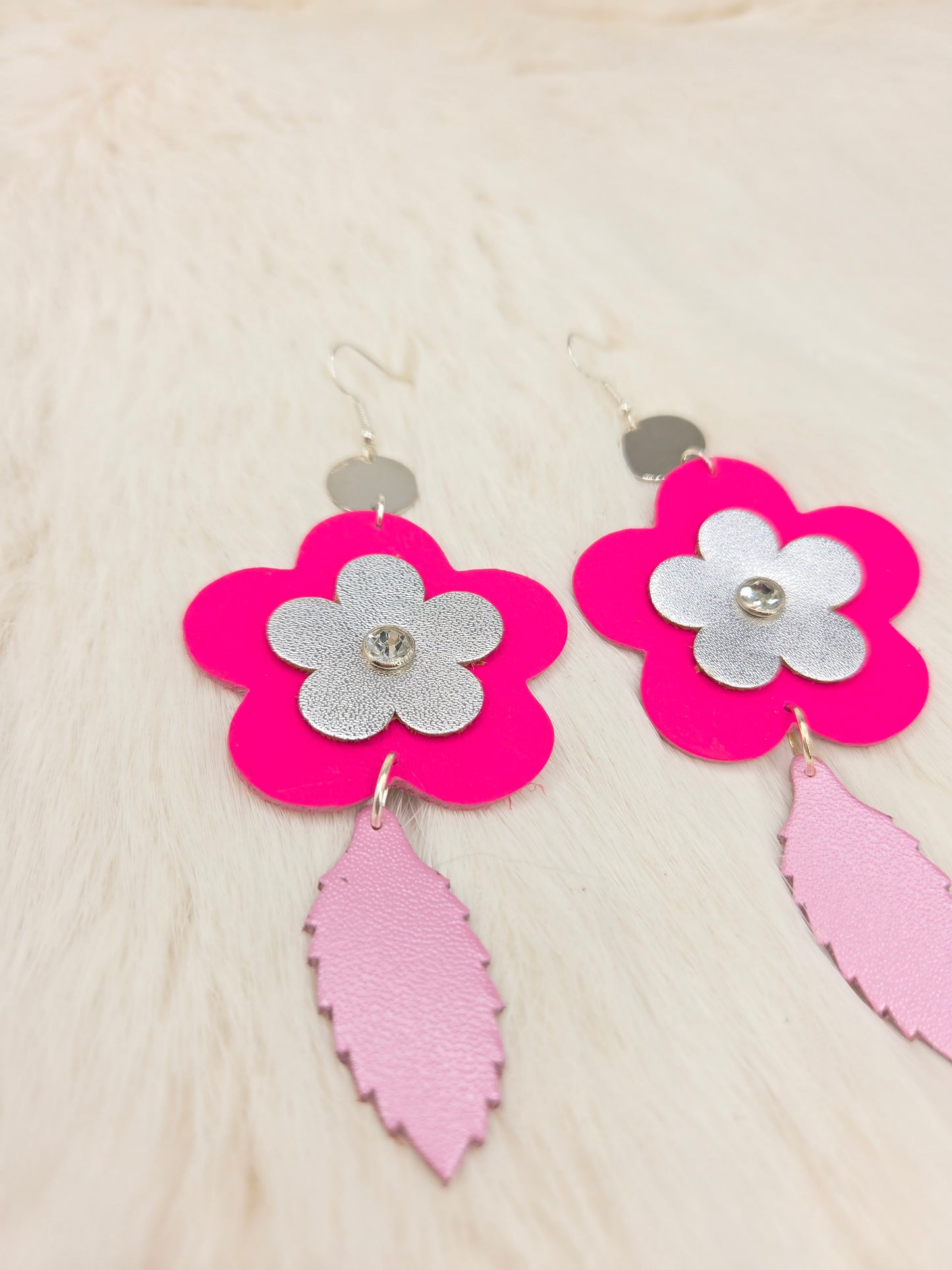 Leather Flower Drop Earrings