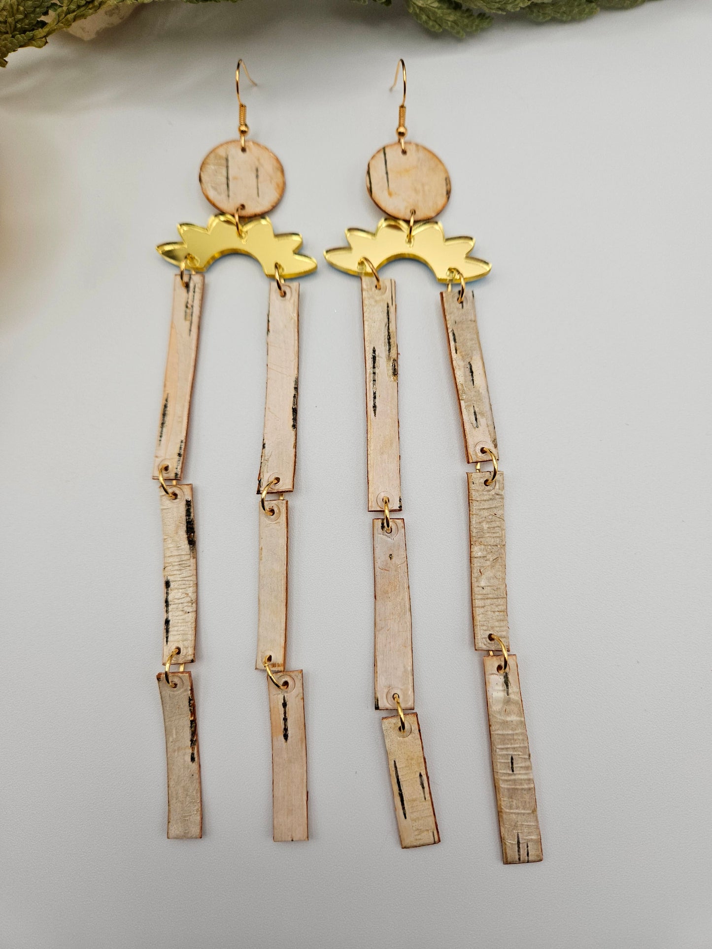 Long Fringe Birchbark Tassel Earrings