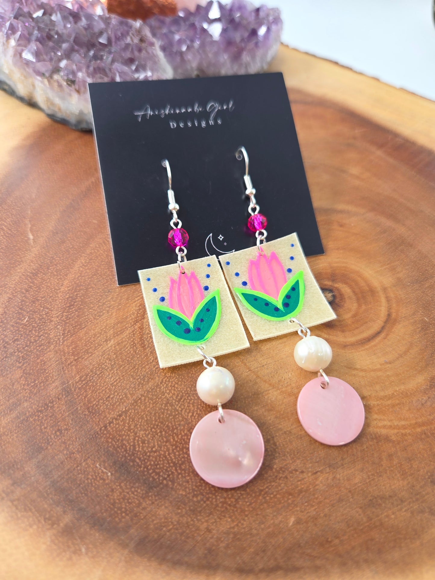 Floral Painted Parfleche Earrings