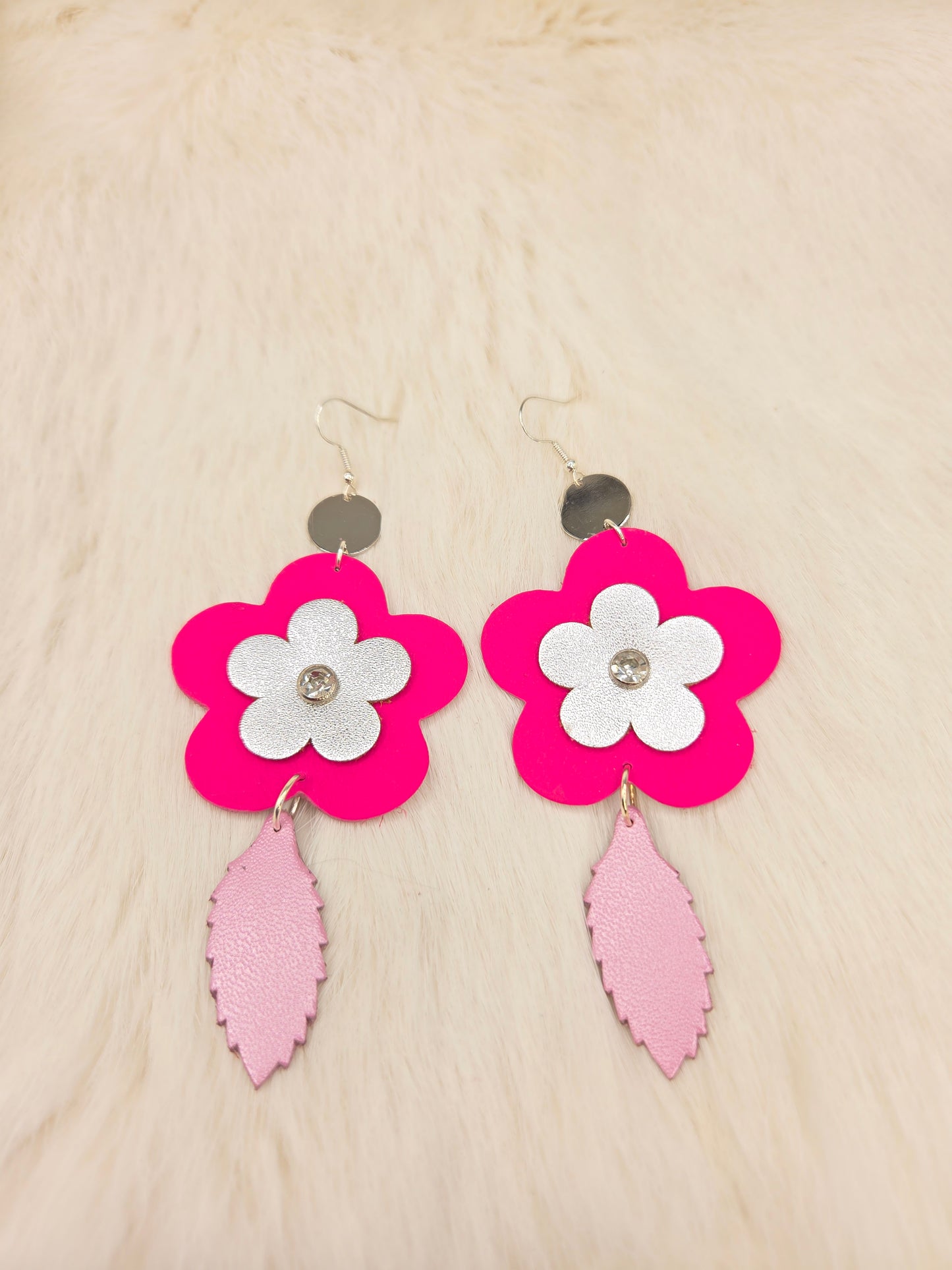 Leather Flower Drop Earrings