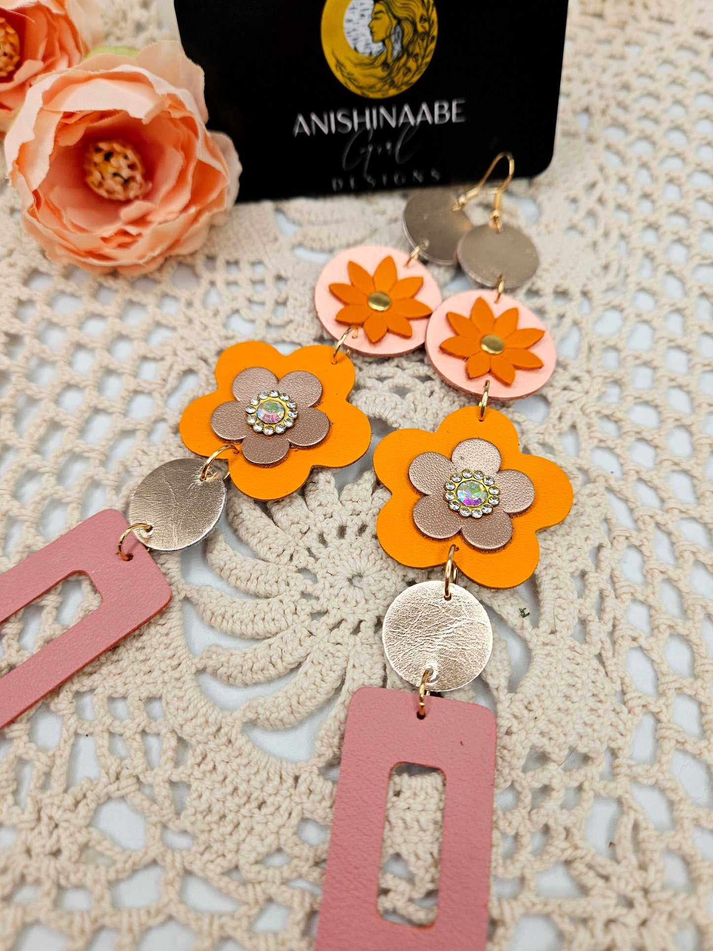 Flower Leather Shoulder Duster Earrings