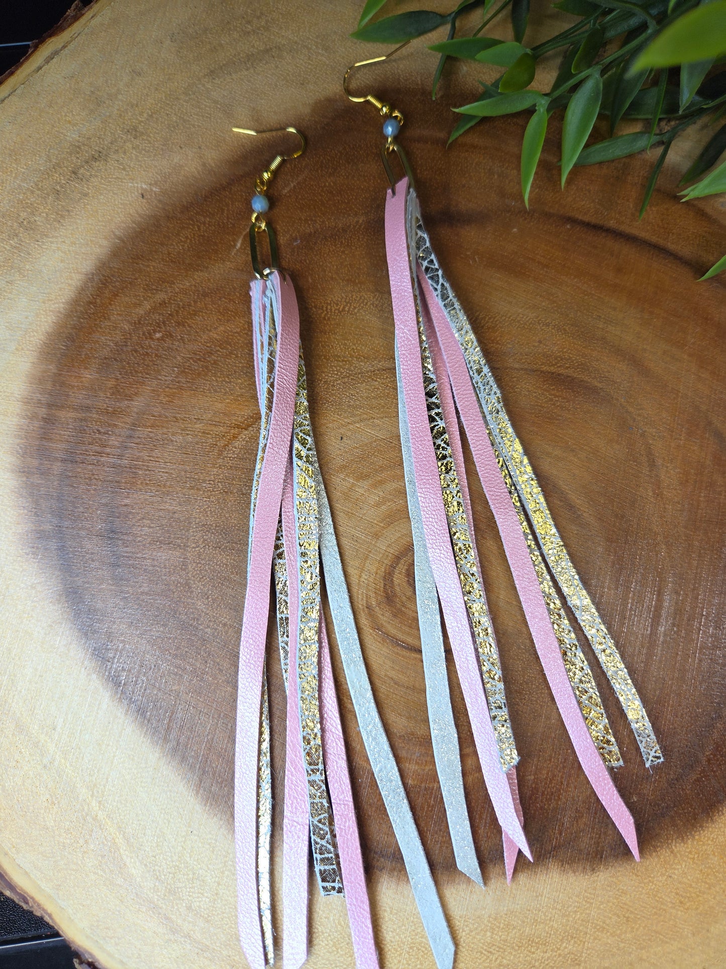Pinks Leather Fringe Earrings