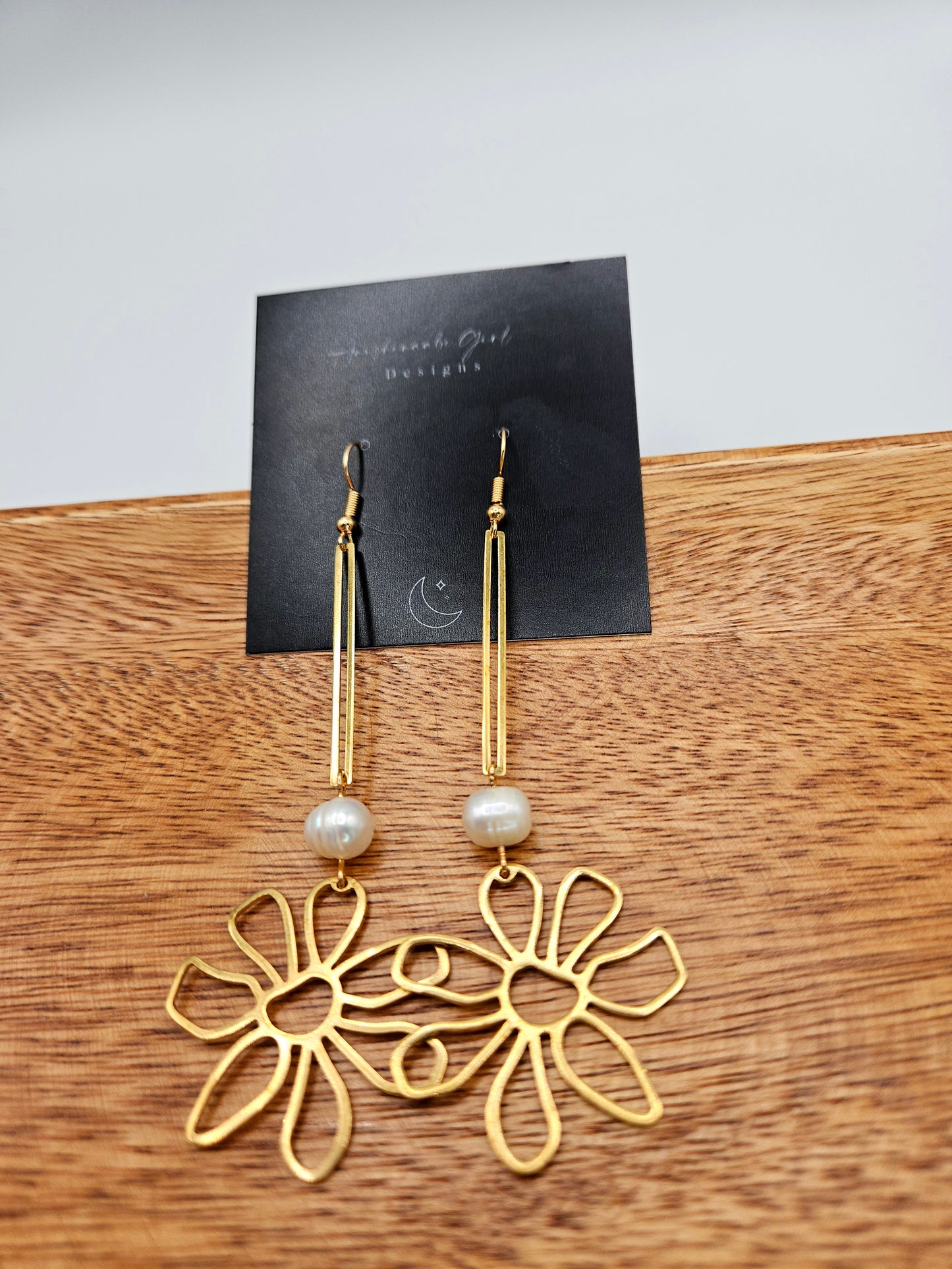 Brass flower drop earrings