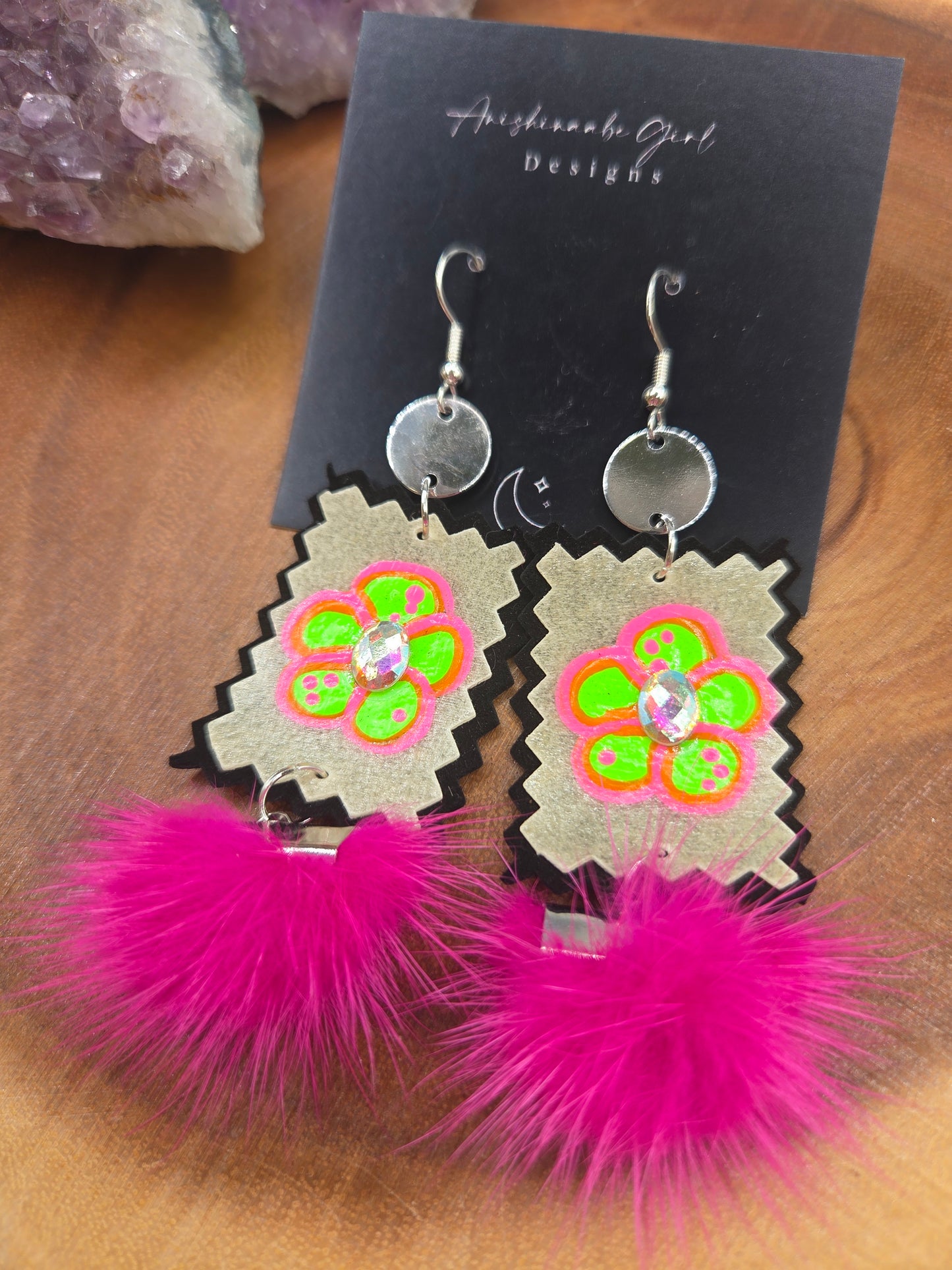 Neon parfleche Floral earrings