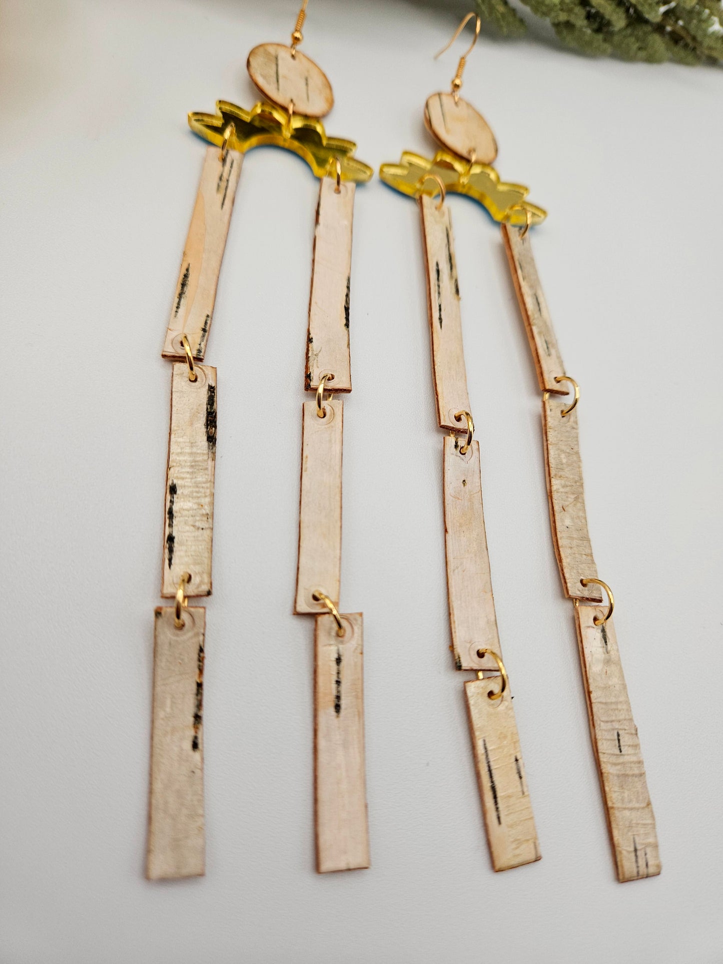 Long Fringe Birchbark Tassel Earrings