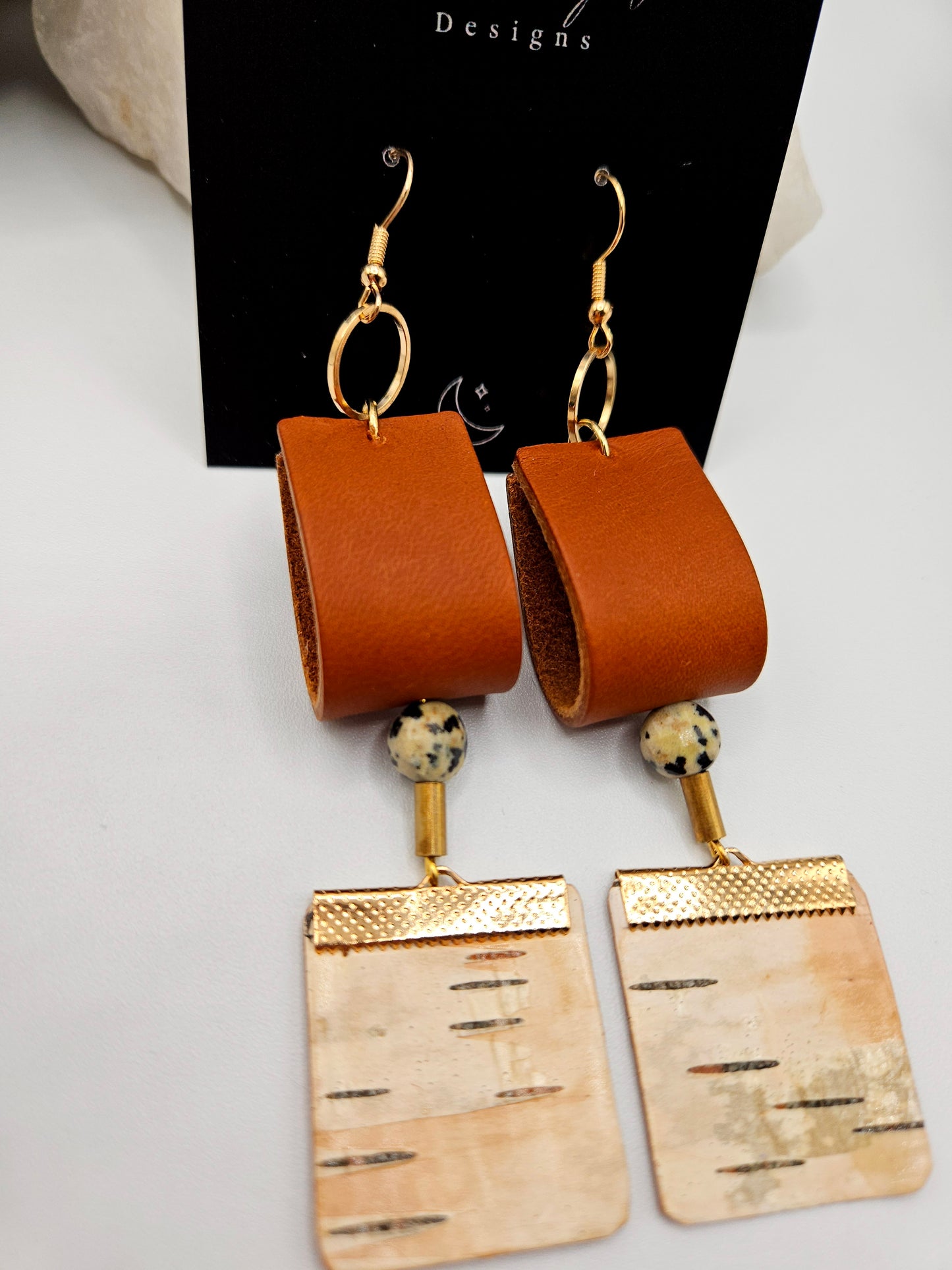 Leather and Birchbark Earrings