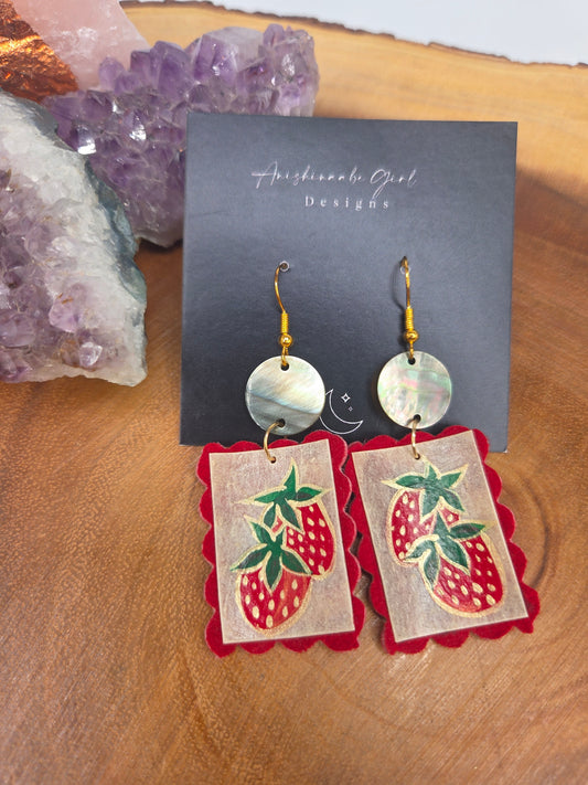 Painted Strawberry Parfleche Earrings
