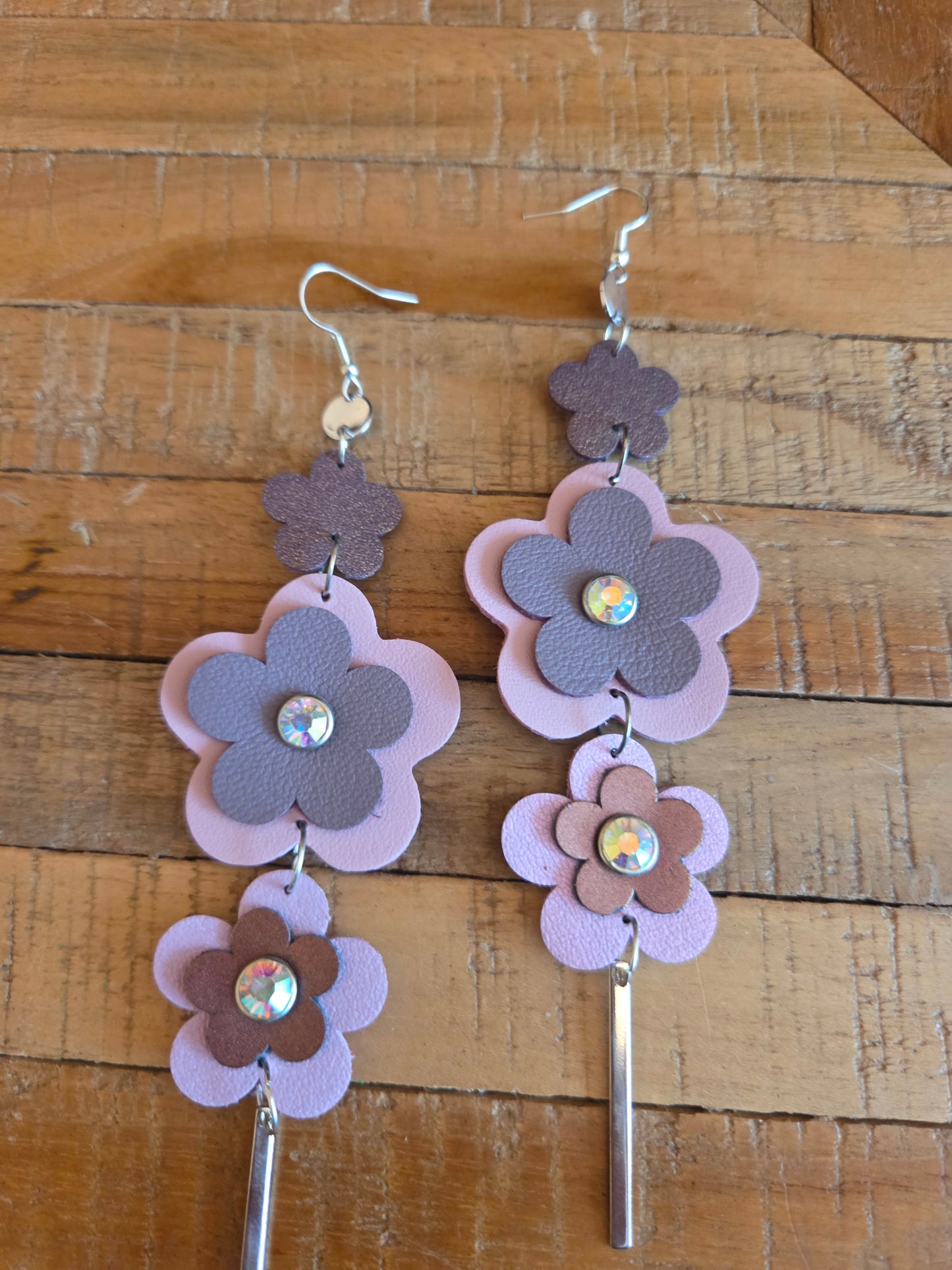 Leather Flower Shoulder Duster Earrings