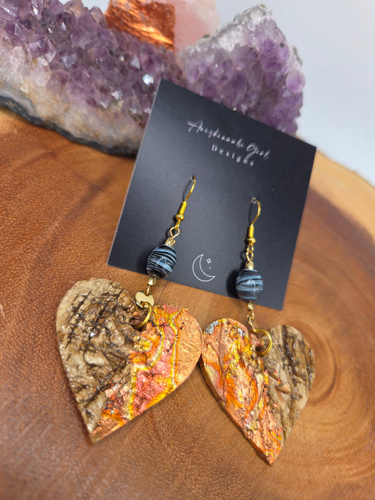 Copper Gilded Birchbark Heart Earrings