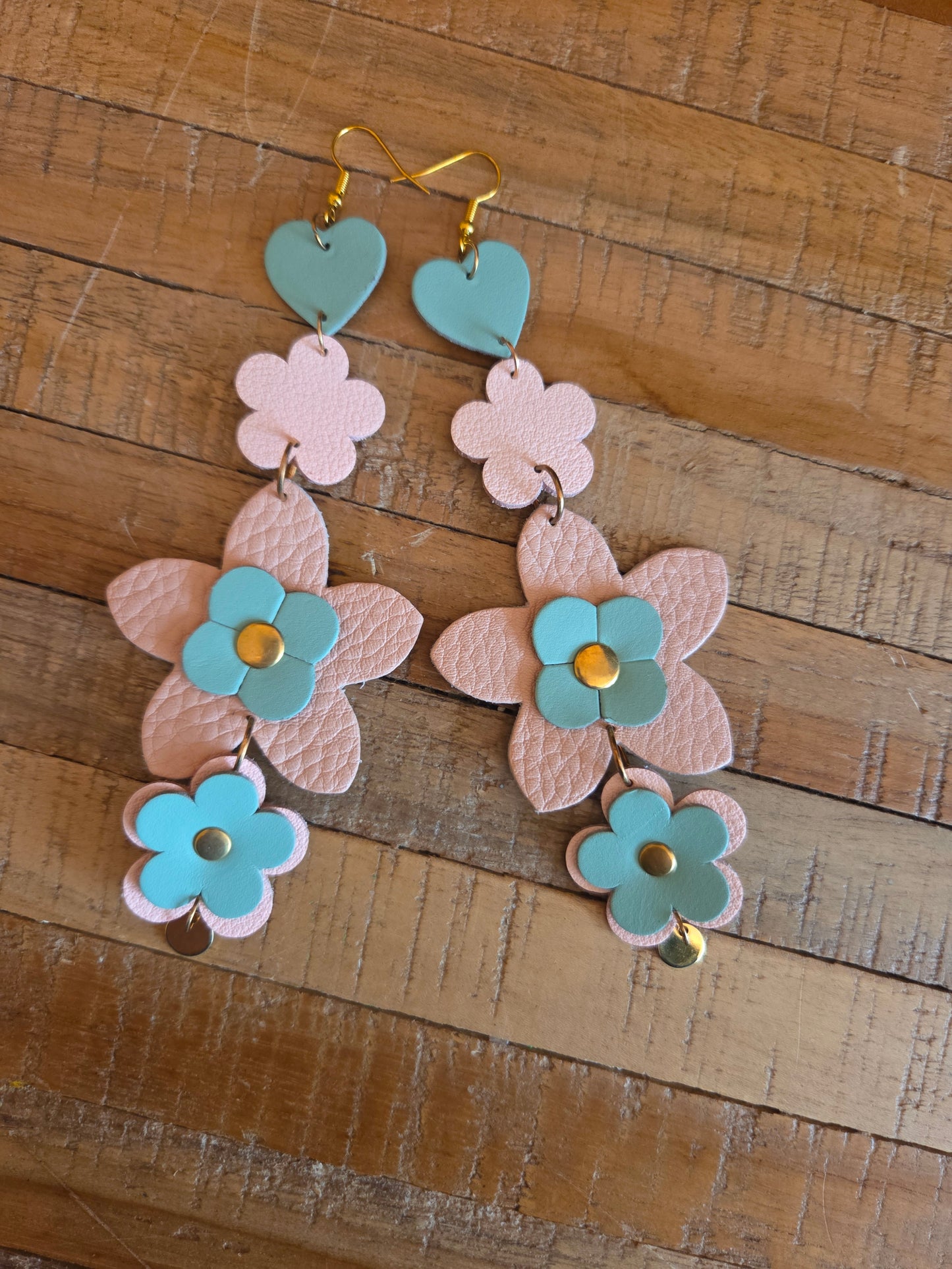 Leather Flower Shoulder Duster Earrings