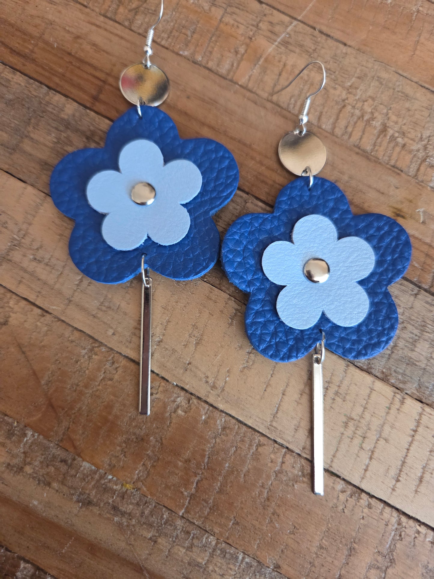 Leather Flower Drop Earrings