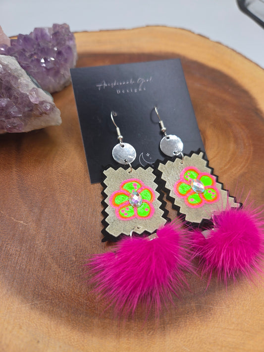 Neon parfleche Floral earrings