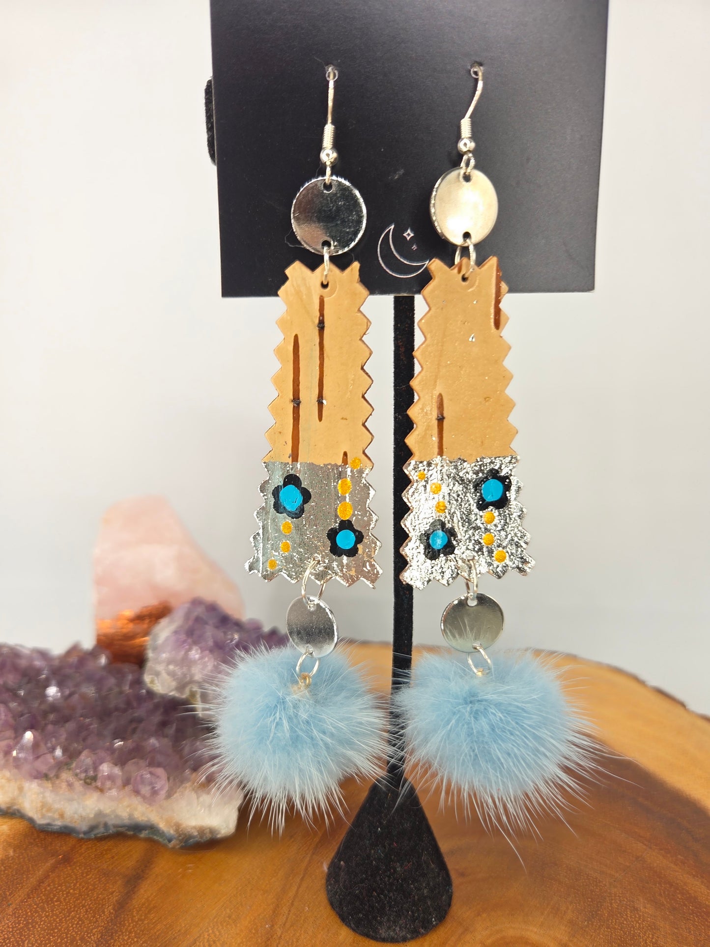 Birchbark floral and Mink Earrings