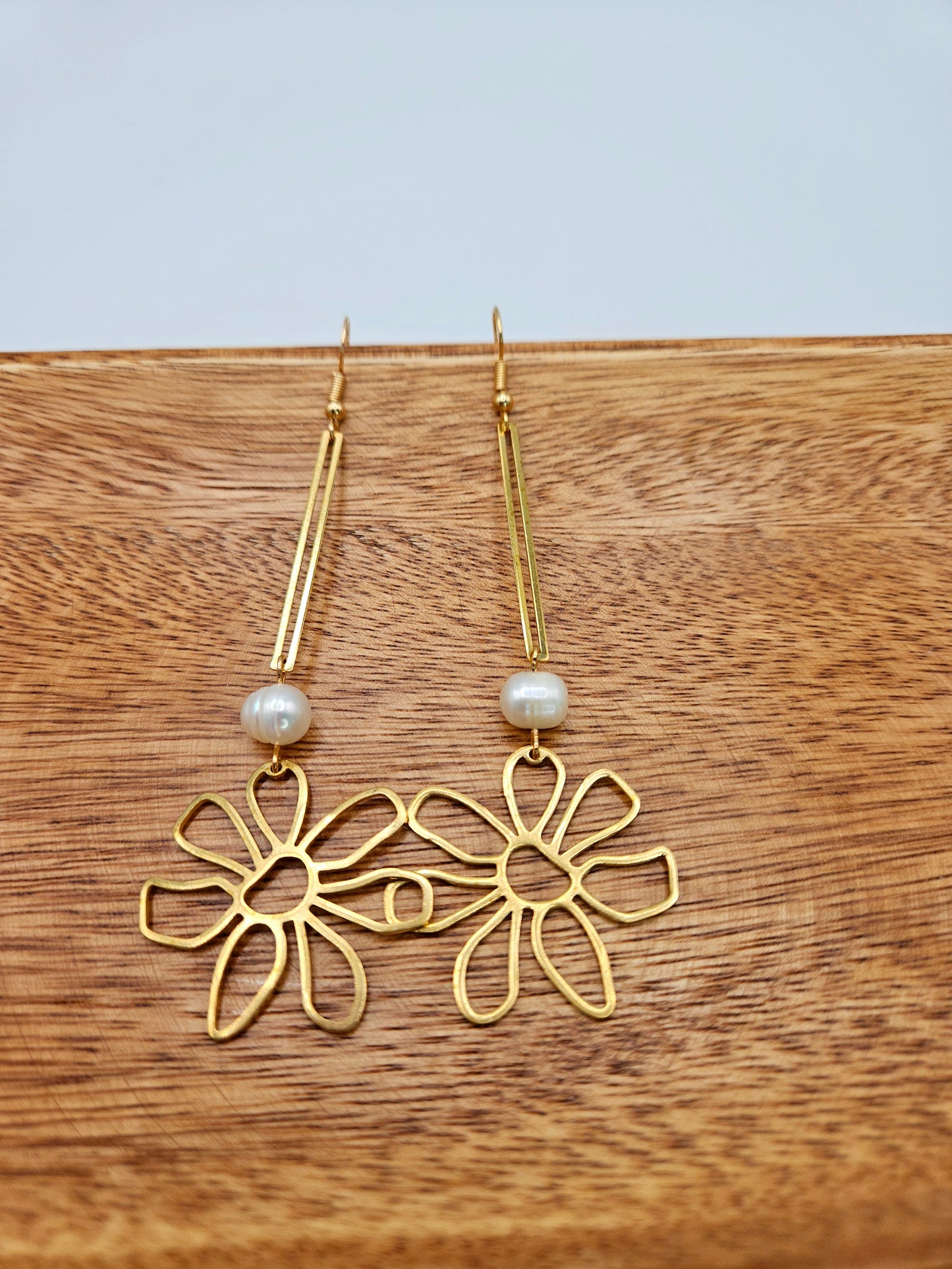 Brass flower drop earrings