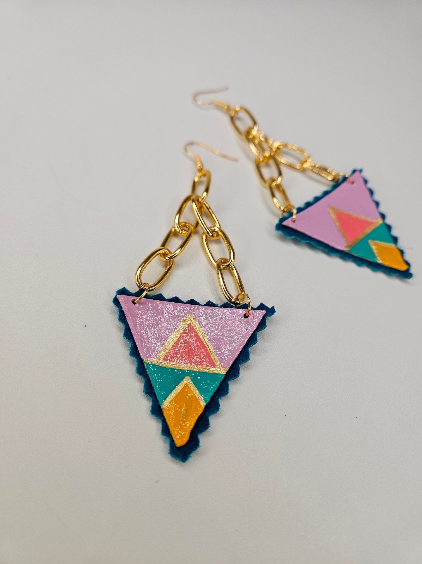Moosehide Geometric Painted Rawhide Parfleche Earrings
