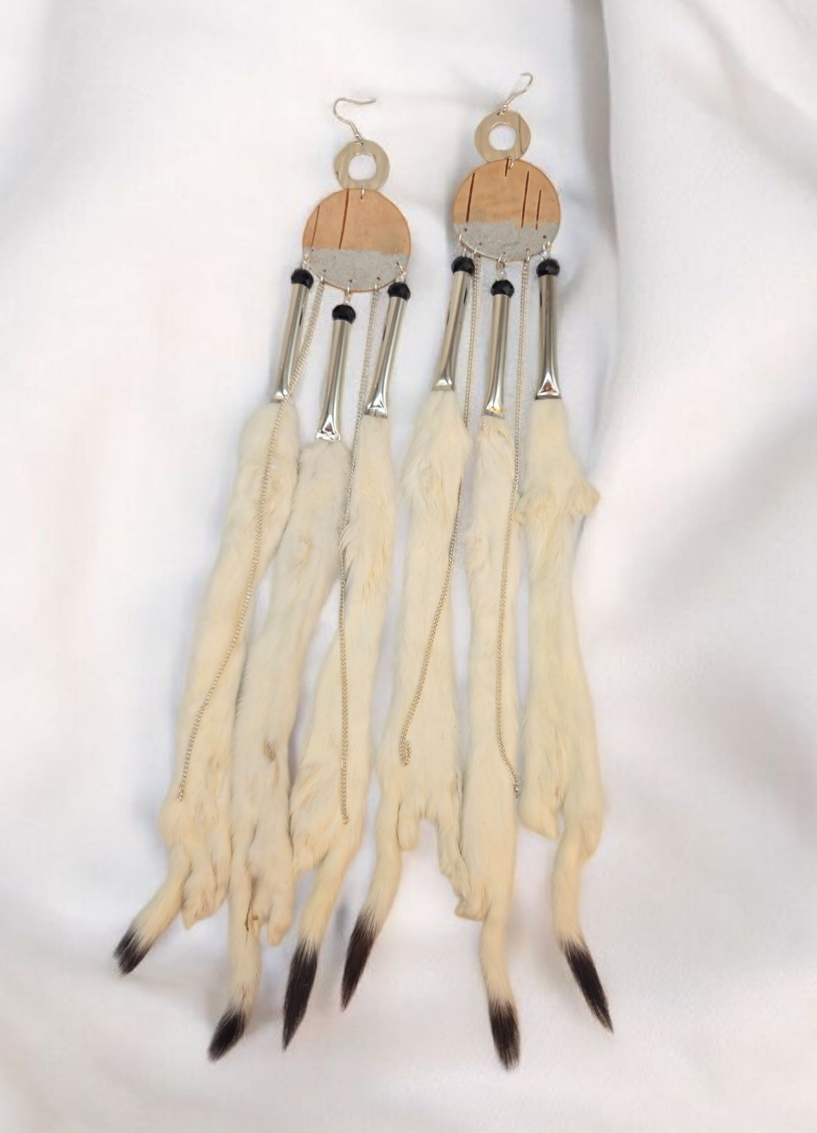 Boujee Weasel and Silver Gilded Birchbark Earrings