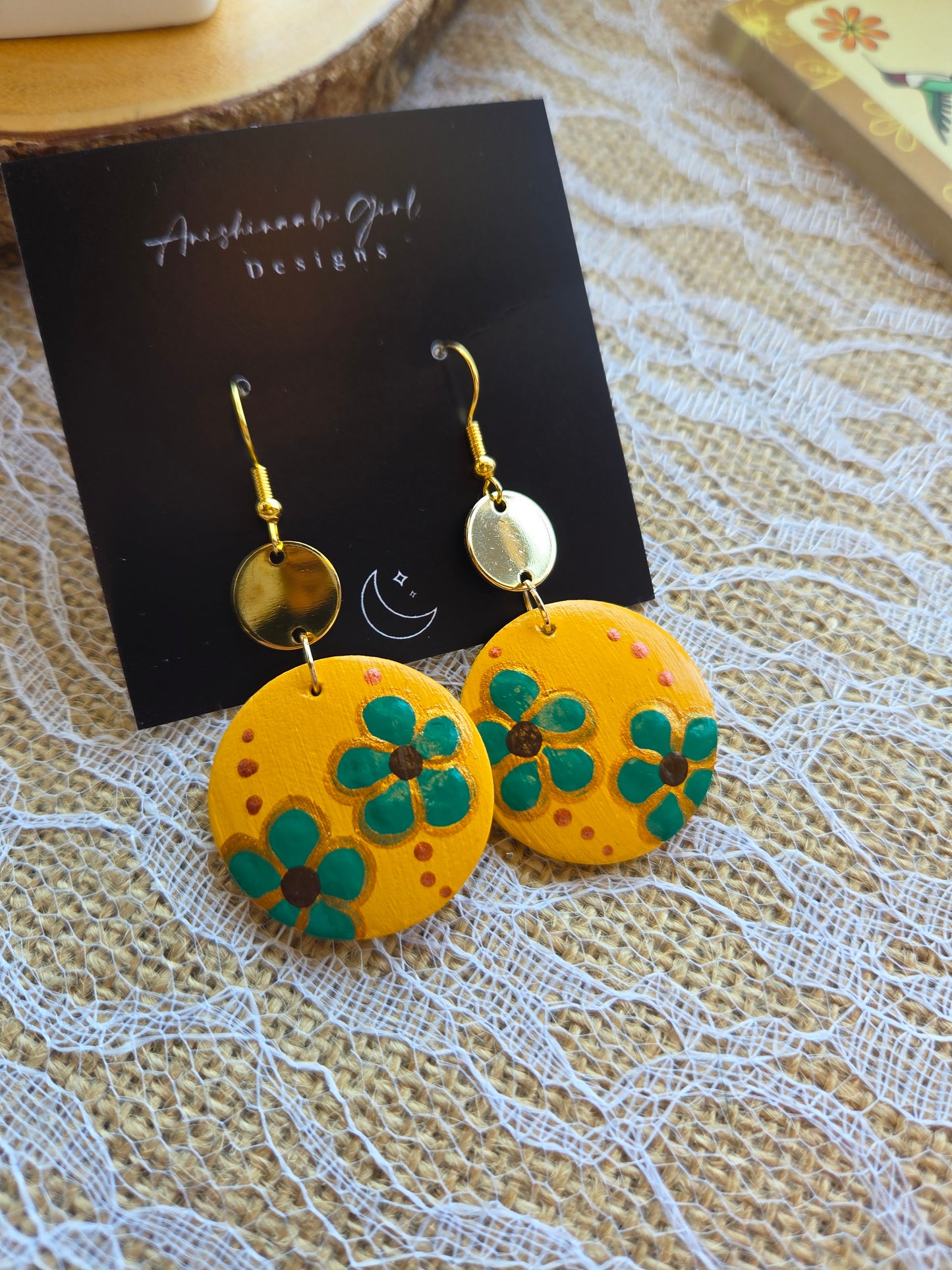 Floral Painted Circle Earrings