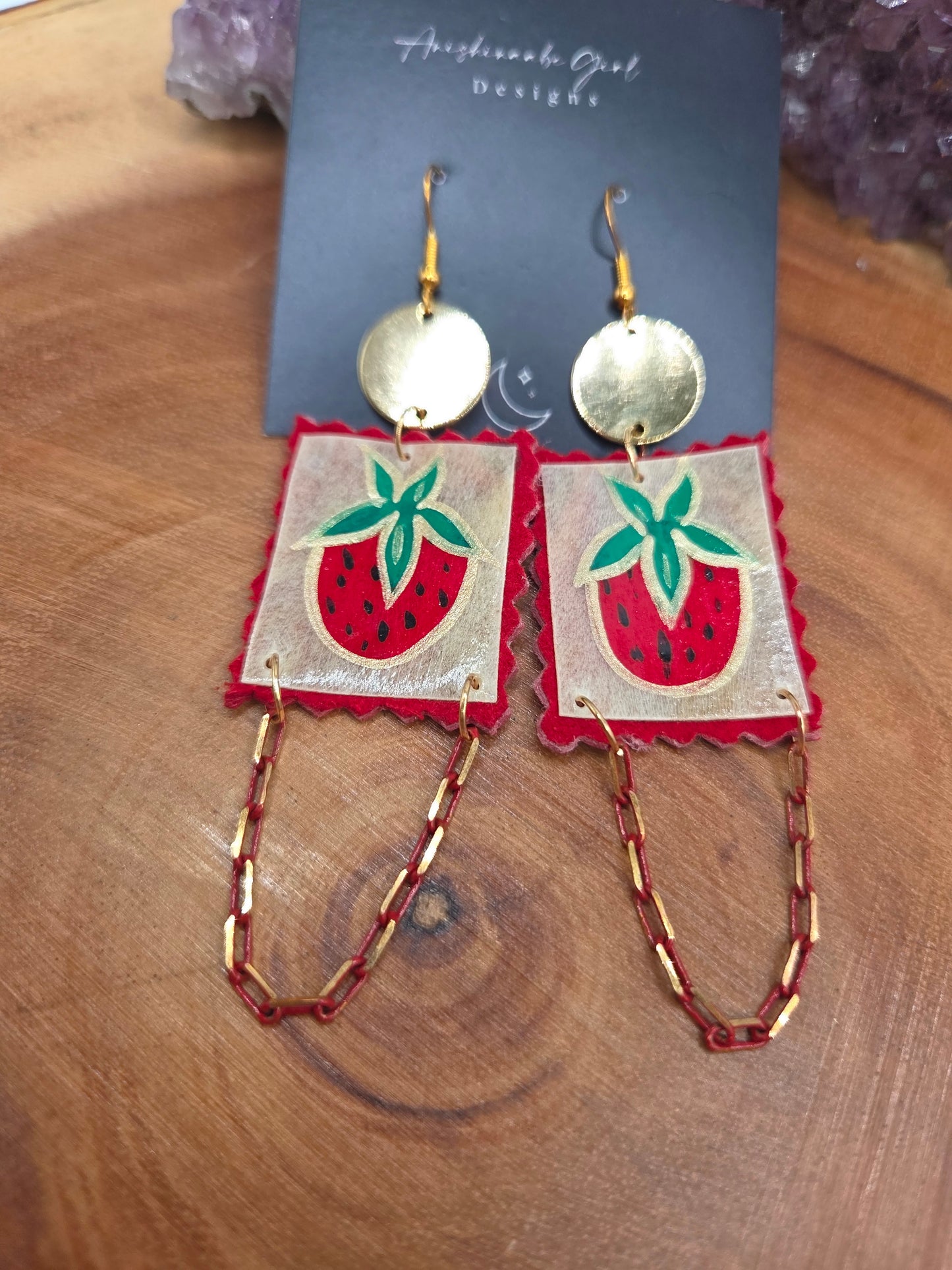 Painted Strawberry Parfleche Earrings