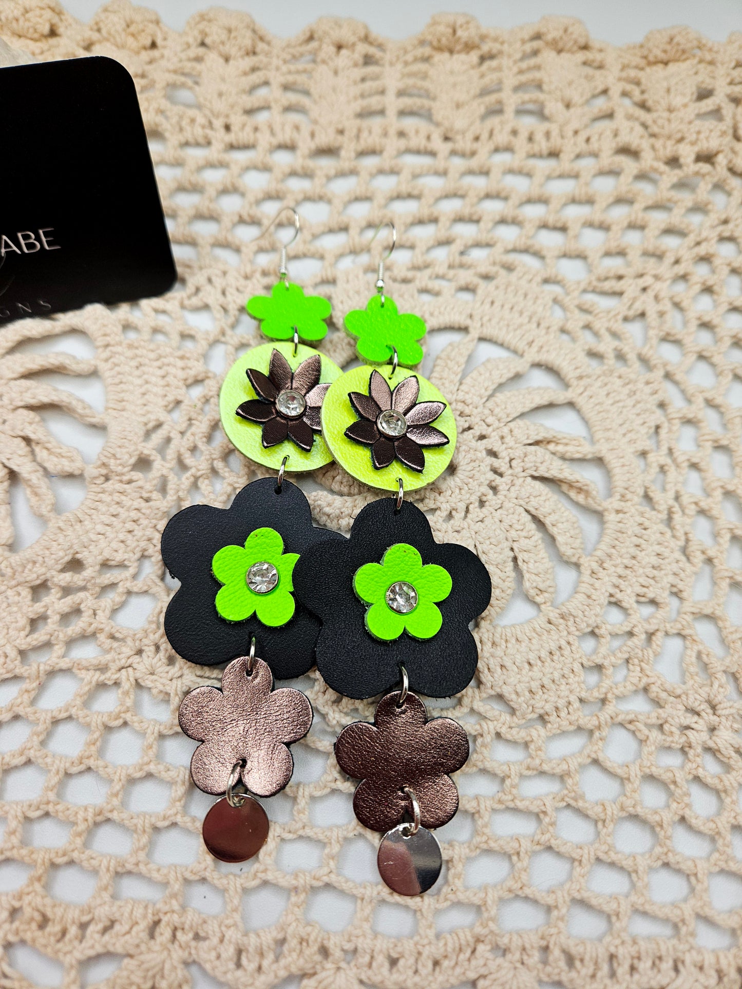 Flower Leather Shoulder Duster Earrings