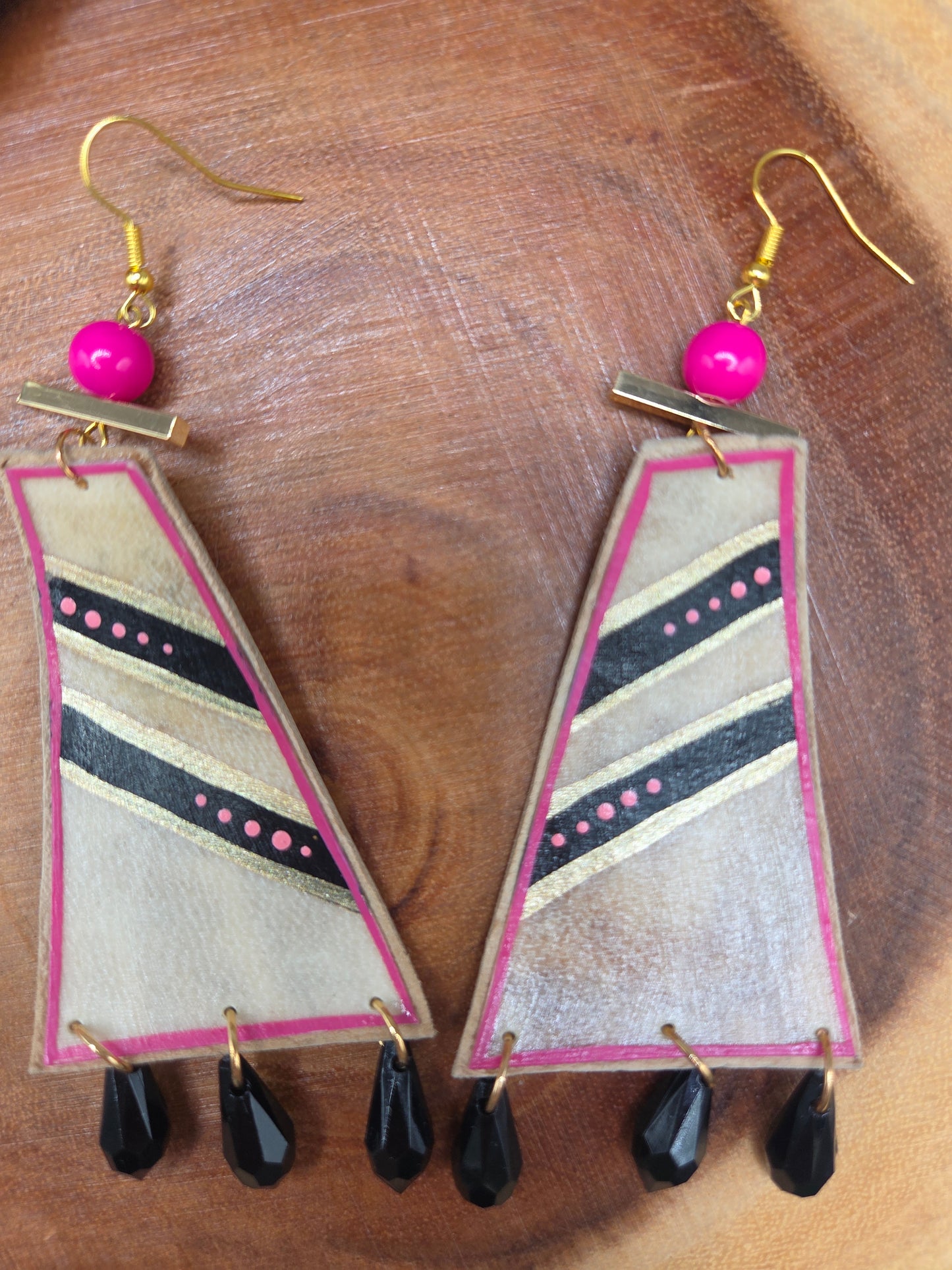 Geometric Painted Rawhide Parfleche Earrings