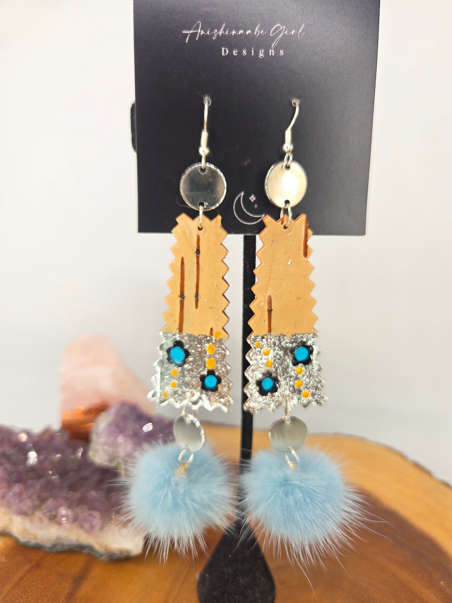 Birchbark floral and Mink Earrings
